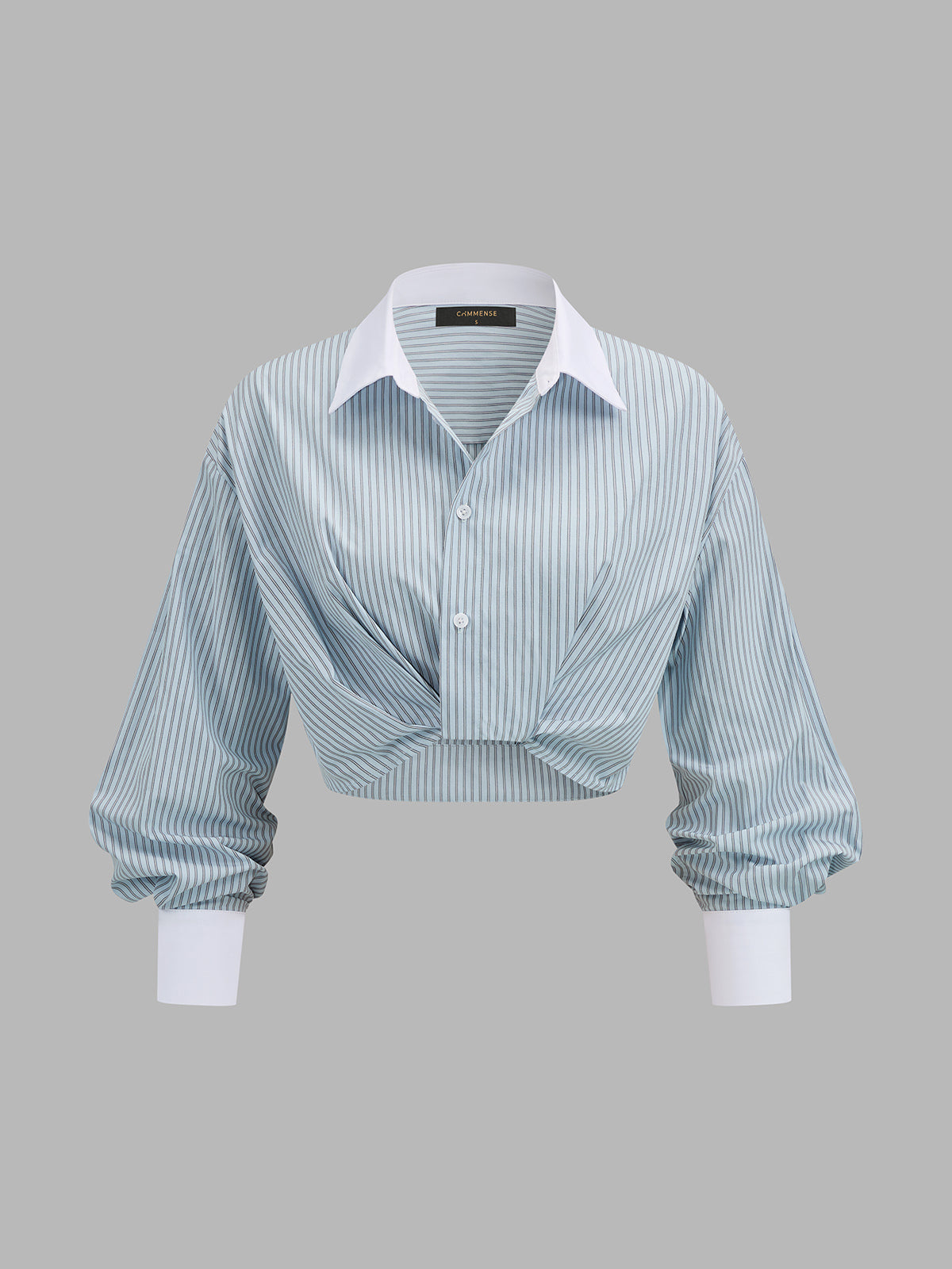 Striped Twisted Cropped Long Sleeve Shirt - Women's Fashion Top