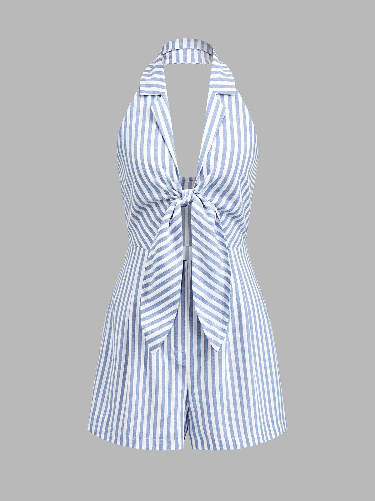 Halter Tie Front Striped Romper Women Summer Casual Beachwear