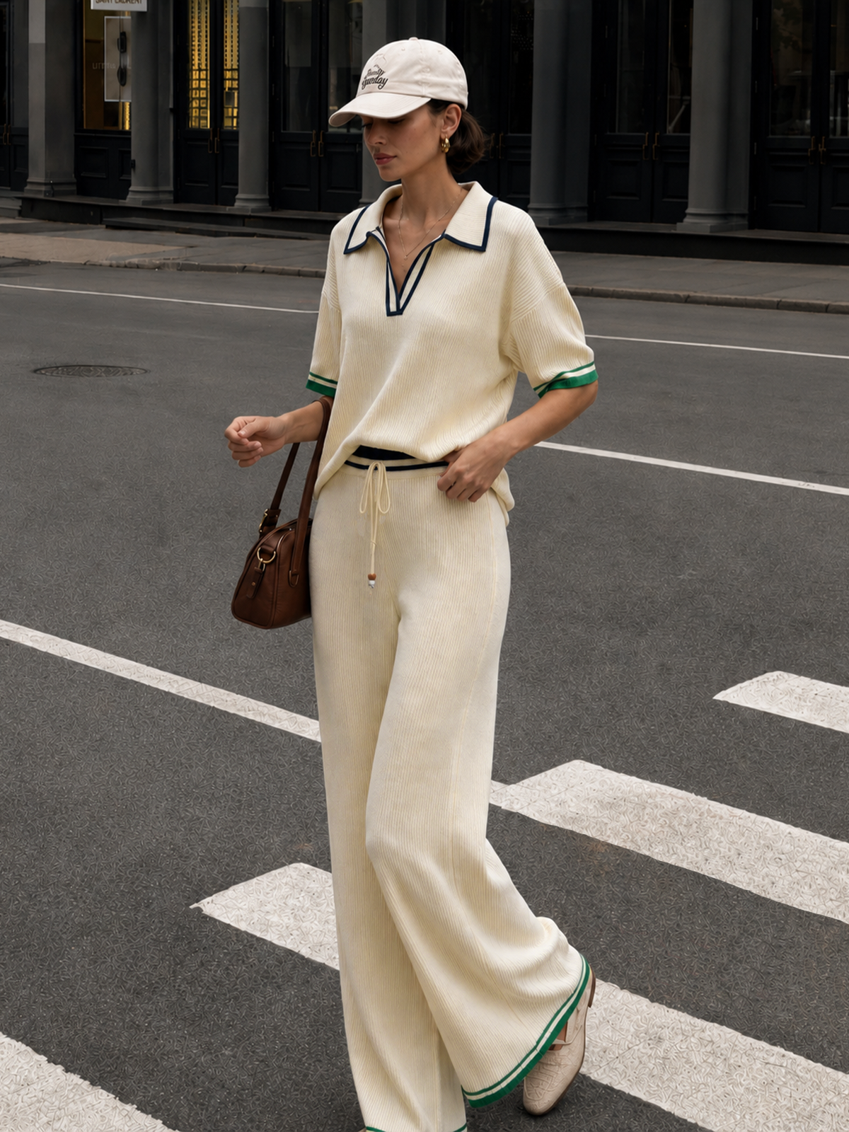 Contrast Trim Ribbed Knit Co-Ord Set for Women, Stylish and Comfortable