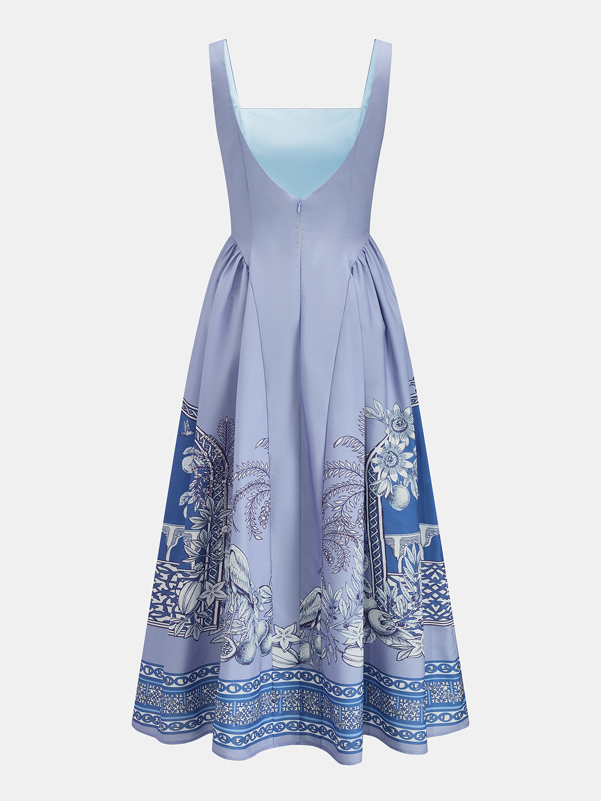 Tropical Print Square Neck Backless Maxi Dress with Side Slits