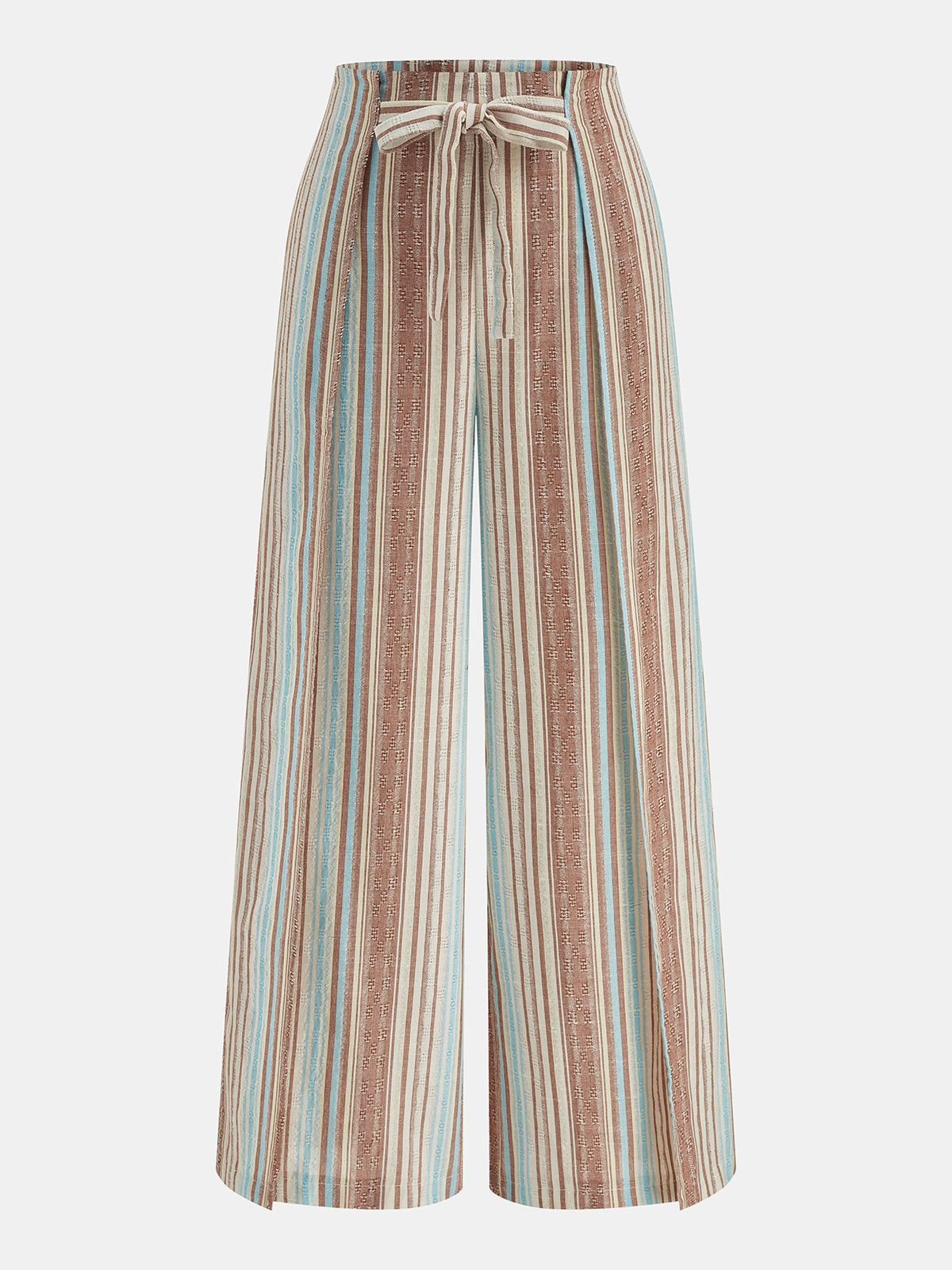 Color Stripe Drawstring Wide Leg Pants for Women, Casual Fit