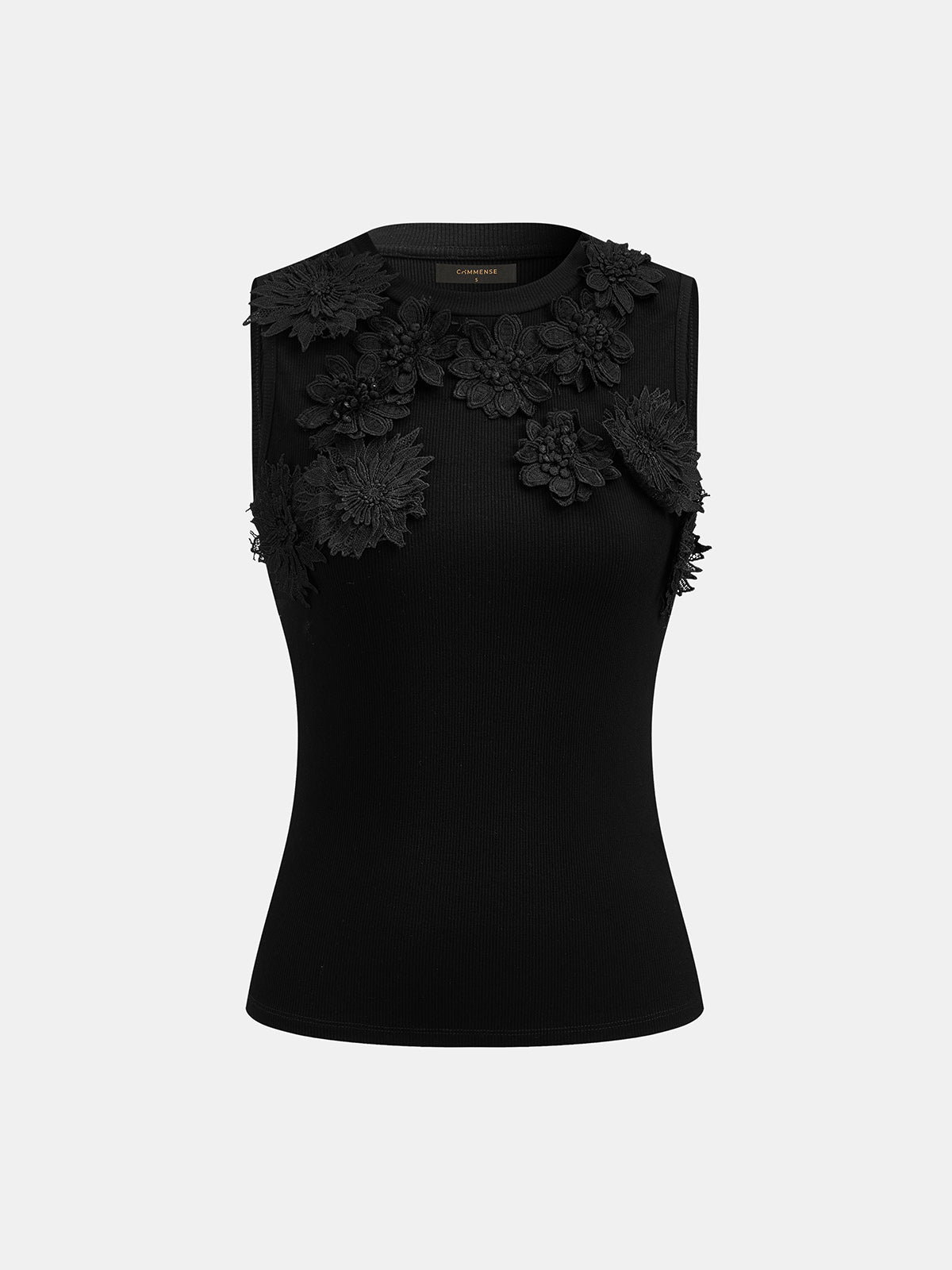 Floral Applique Ribbed Sleeveless Tank Top for Women Summer Casual