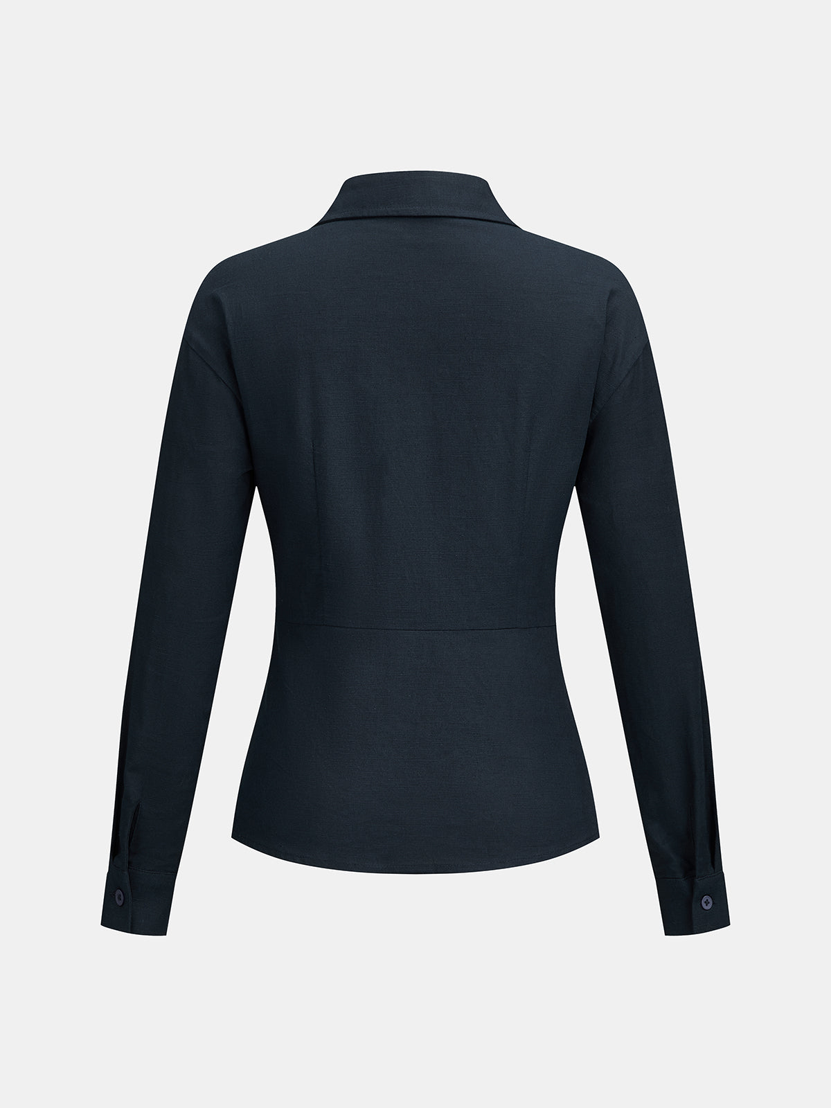 Ruched Waist Collared Wrap Blouse with Long Sleeves for Women