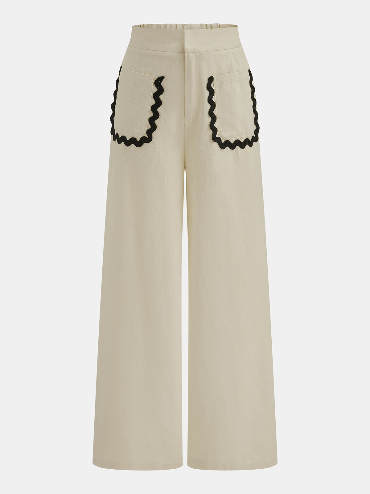 Cotton Linen Scallop Trim Two Piece Pants Set for Women Casual Comfort
