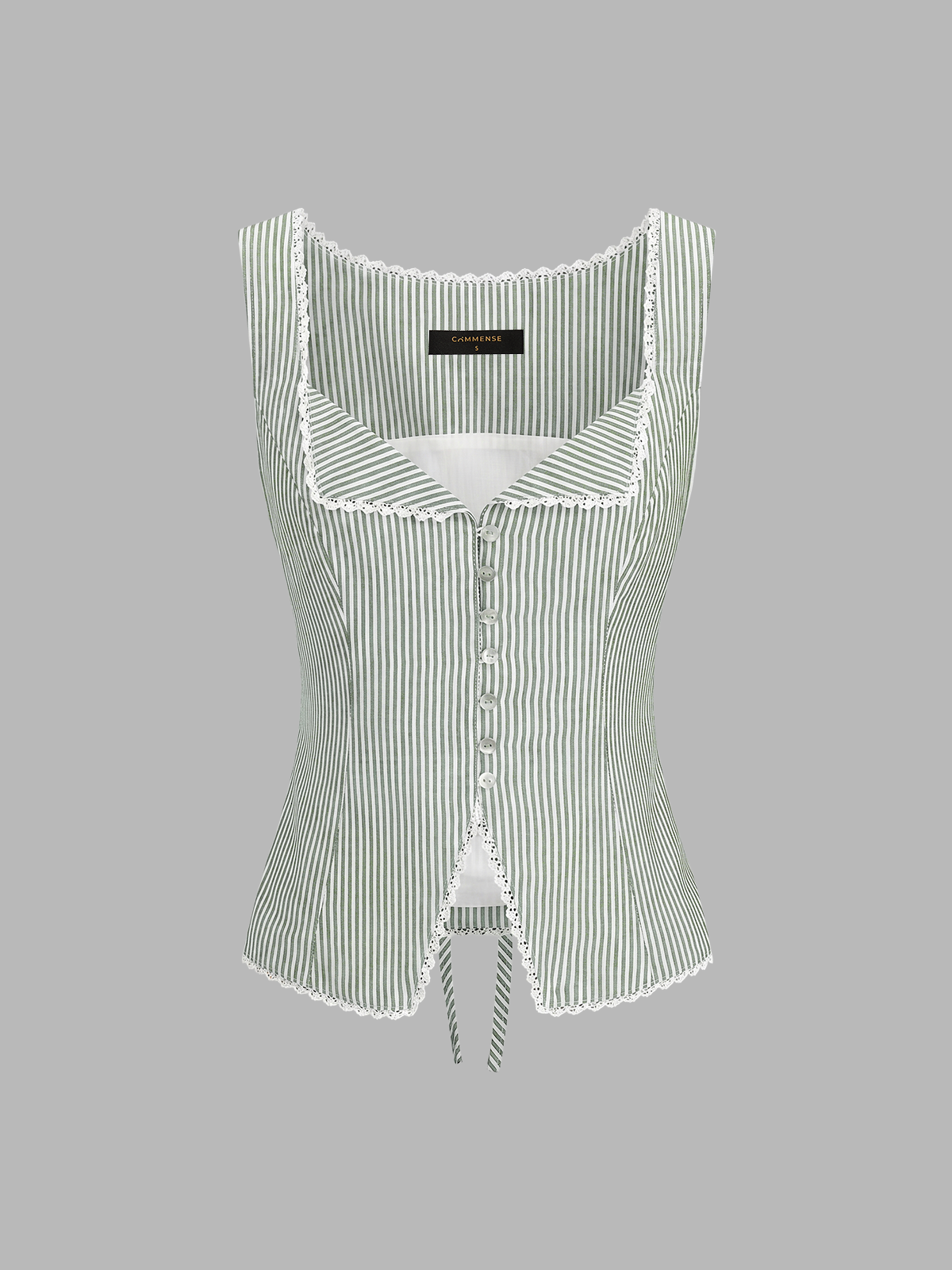 Striped Lace Trim Button-Front Tank Top with Adjustable Straps for Women