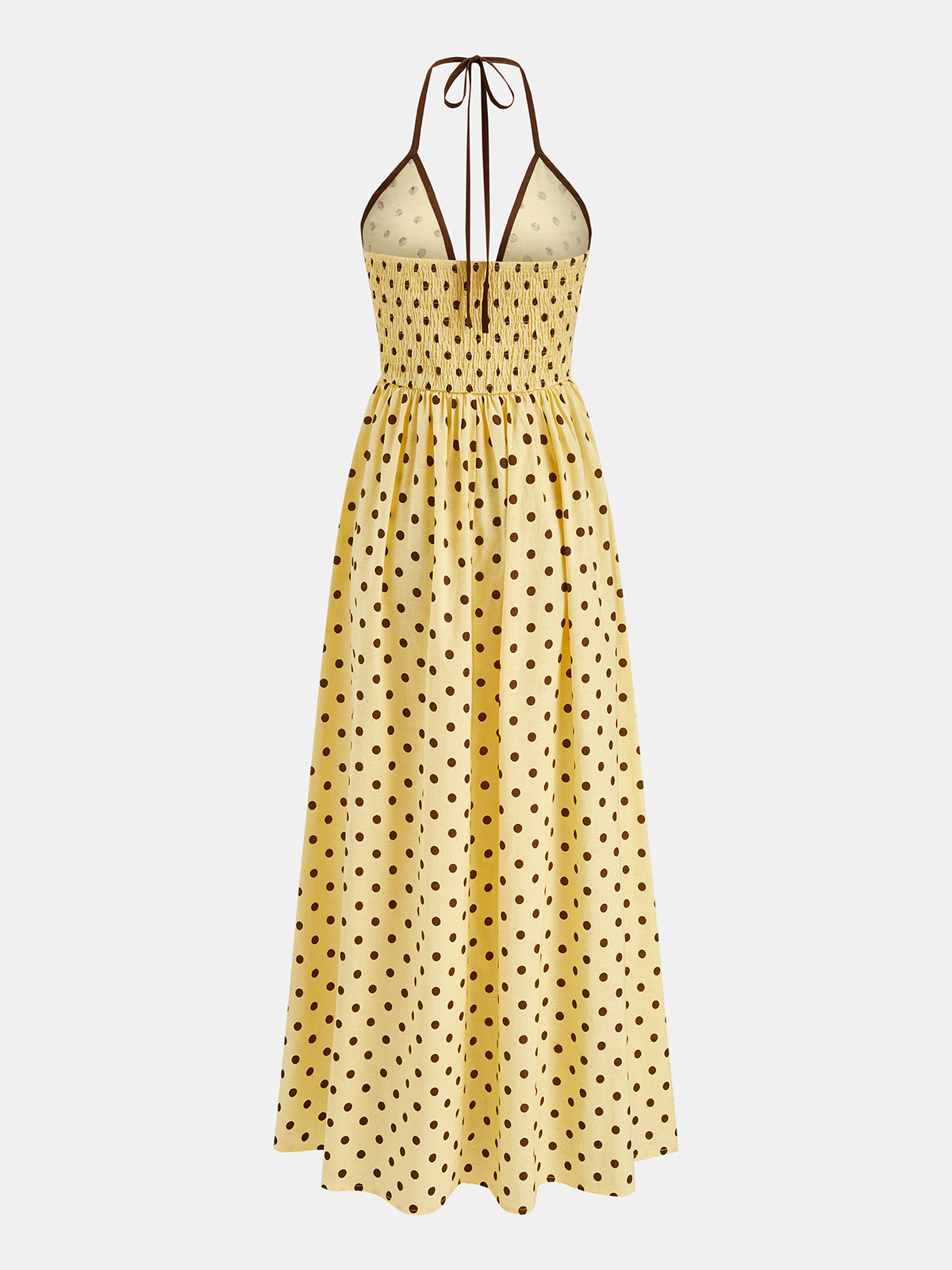 Polka Dot Halter Cotton Linen Midi Dress for Summer Casual Wear