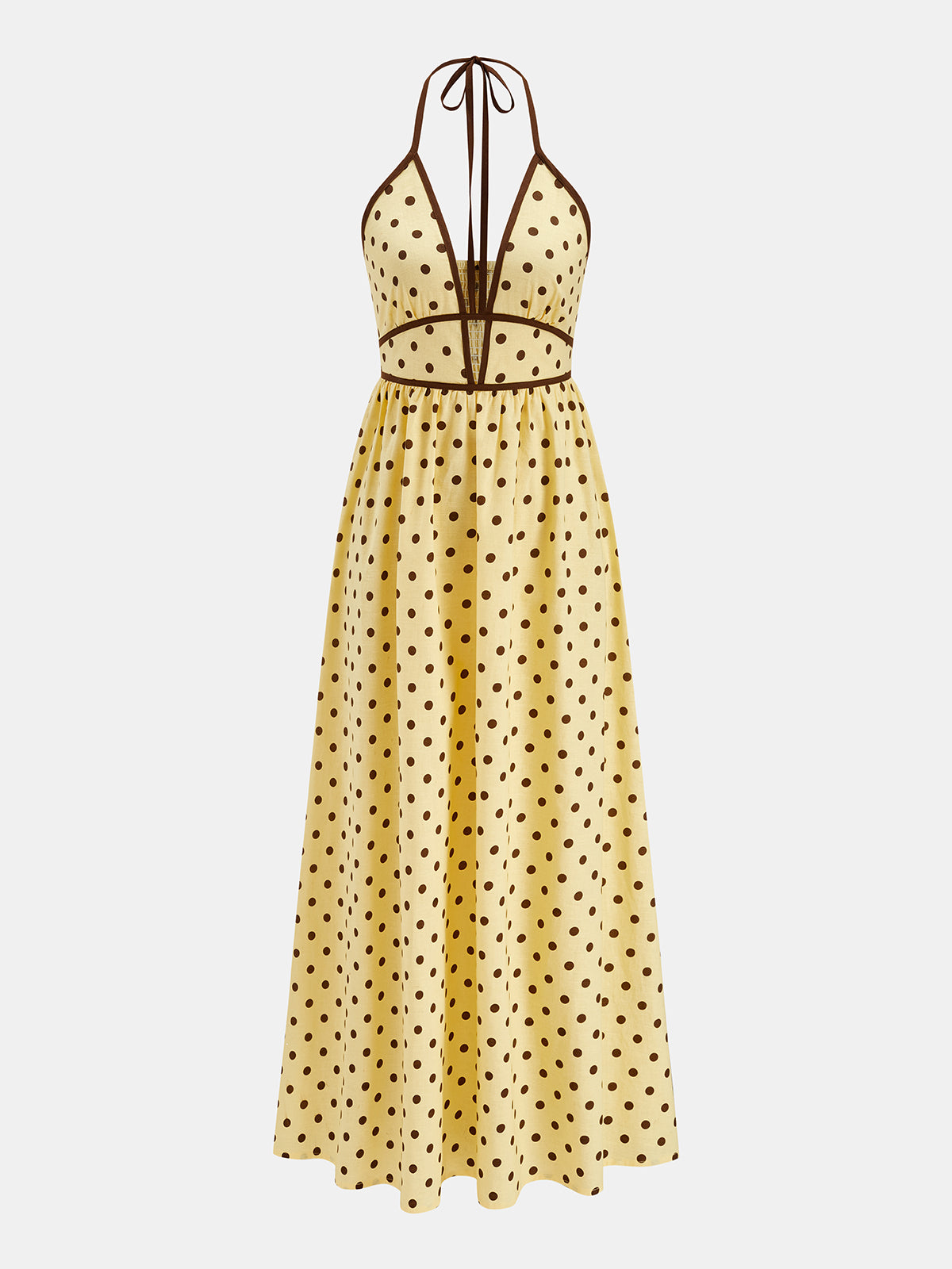 Polka Dot Halter Cotton Linen Midi Dress for Summer Casual Wear