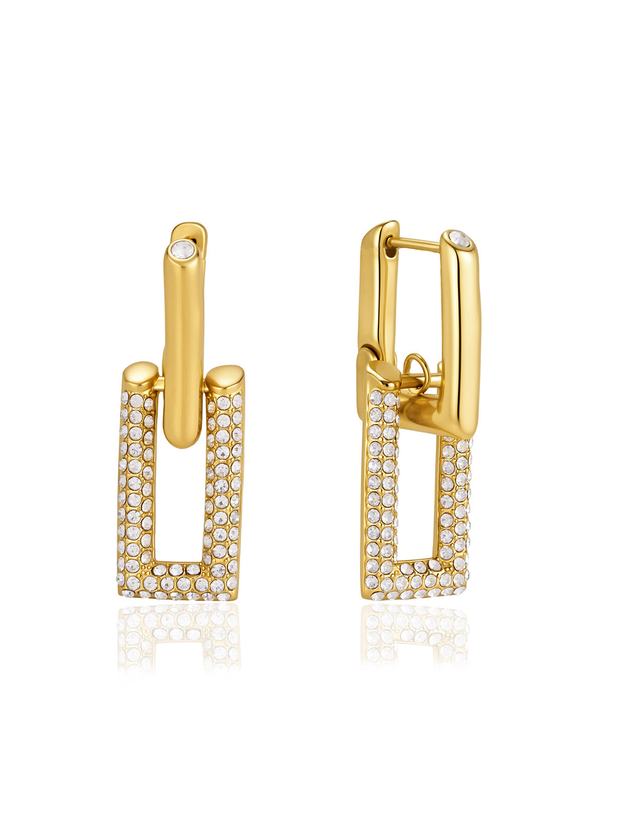 Diamond Linked Rectangle Drop Earrings in Sterling Silver Gyroscope Jewelry