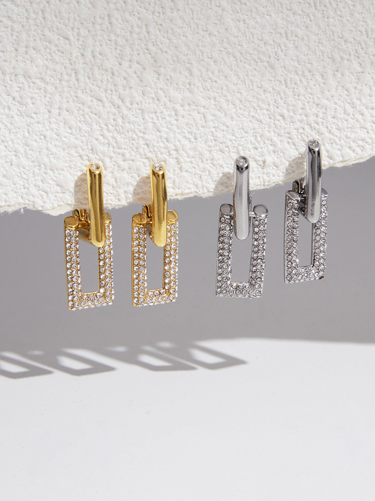 Diamond Linked Rectangle Drop Earrings in Sterling Silver Gyroscope Jewelry