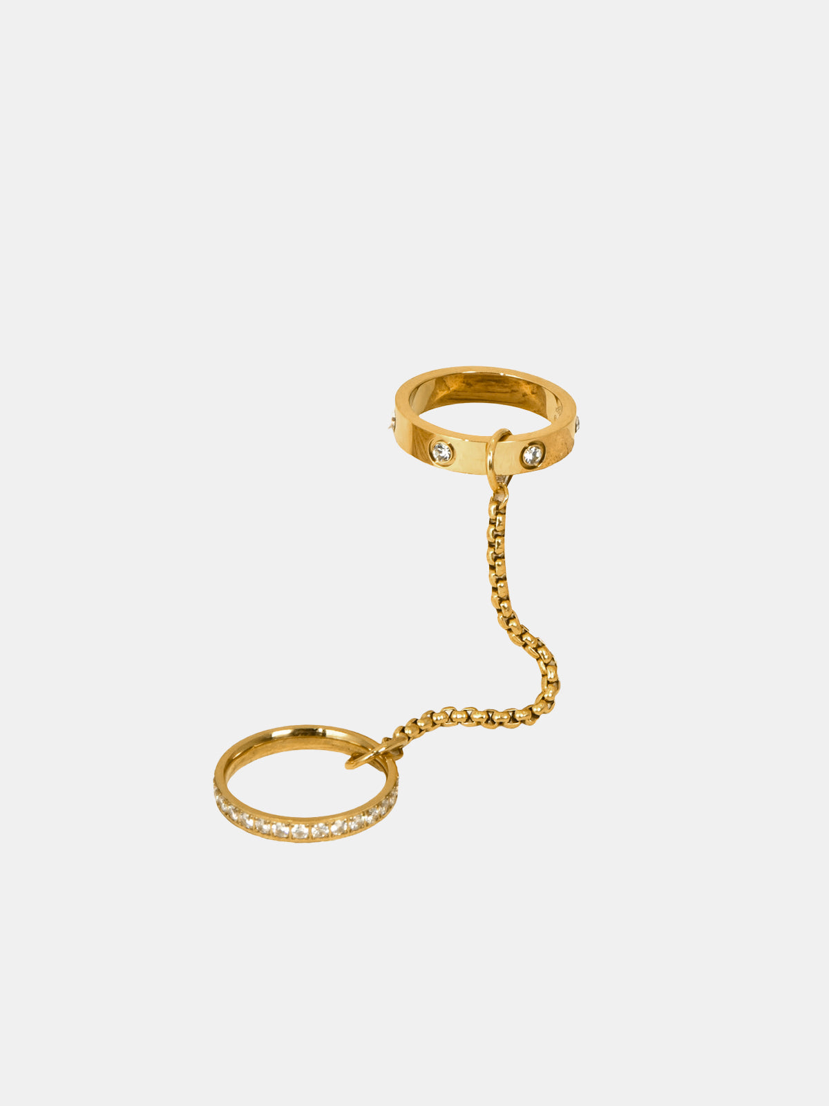 Stacked Zircon Dangle Chain Ring with Adjustable Size