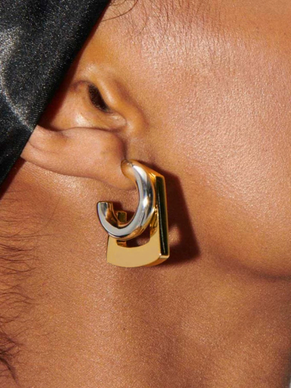 Two-Tone Geometric Statement Hoop Earrings for Everyday Wear