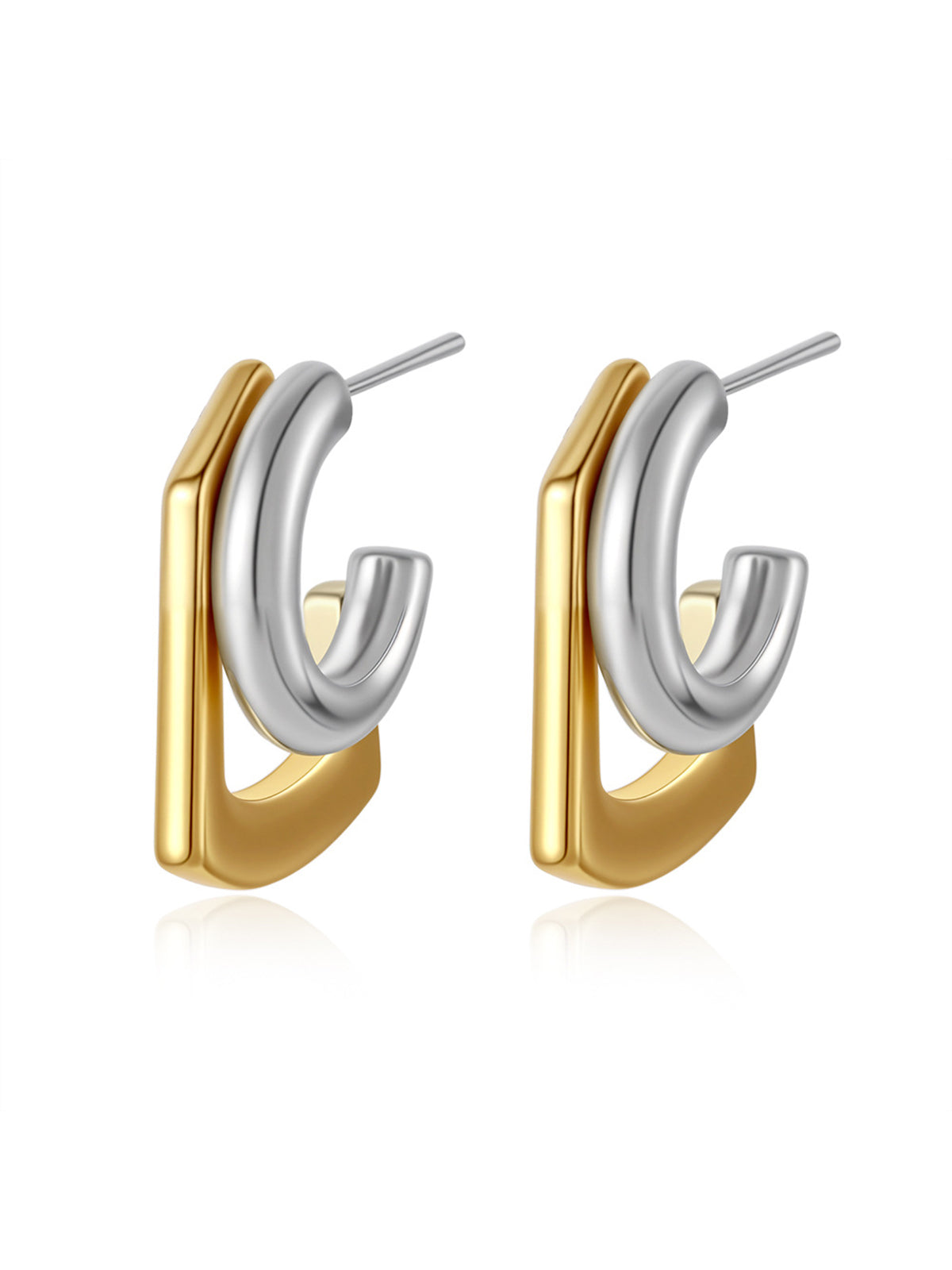 Two-Tone Geometric Statement Hoop Earrings for Everyday Wear