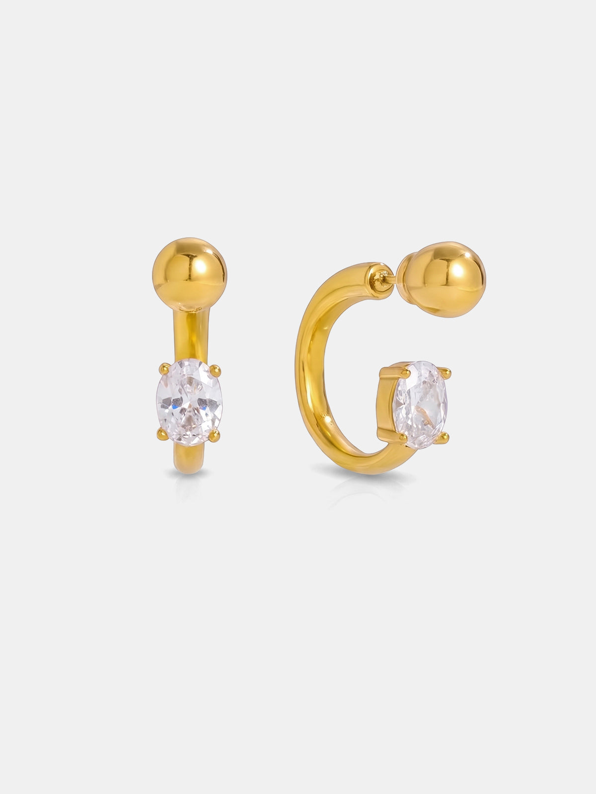 Oval Zircon Huggie Hoop Earrings Elegant Sterling Silver Closure