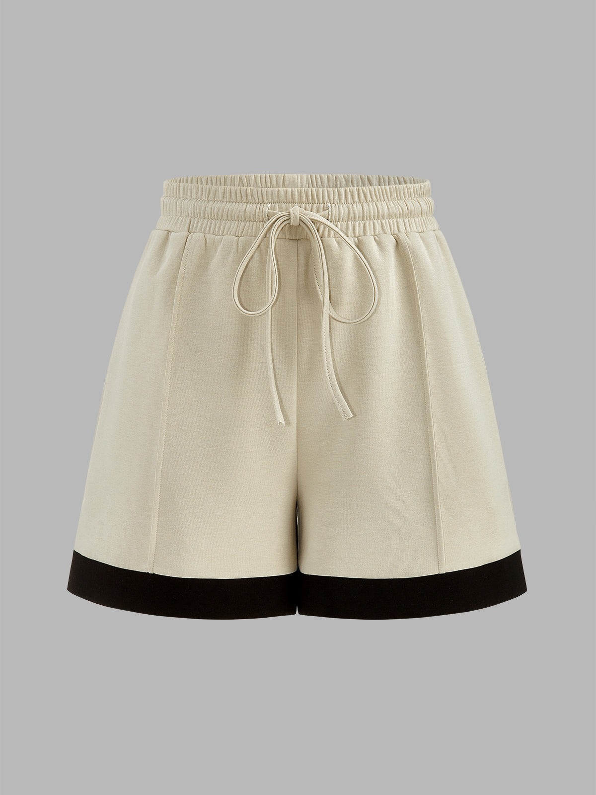 Contrast Trim V-Neck Top & Drawstring Shorts Set with Casual Style