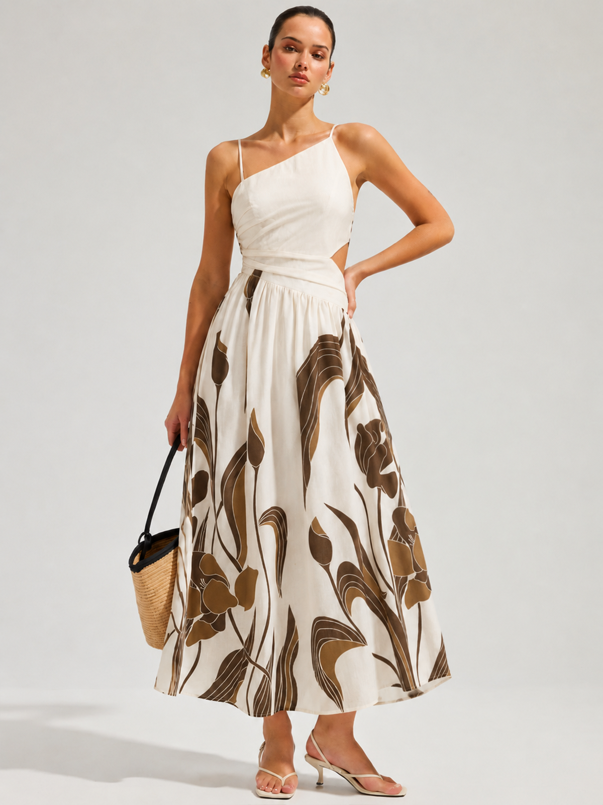 Asymmetrical Cutout Abstract Print Maxi Dress - Trendy Flowing Summer Design