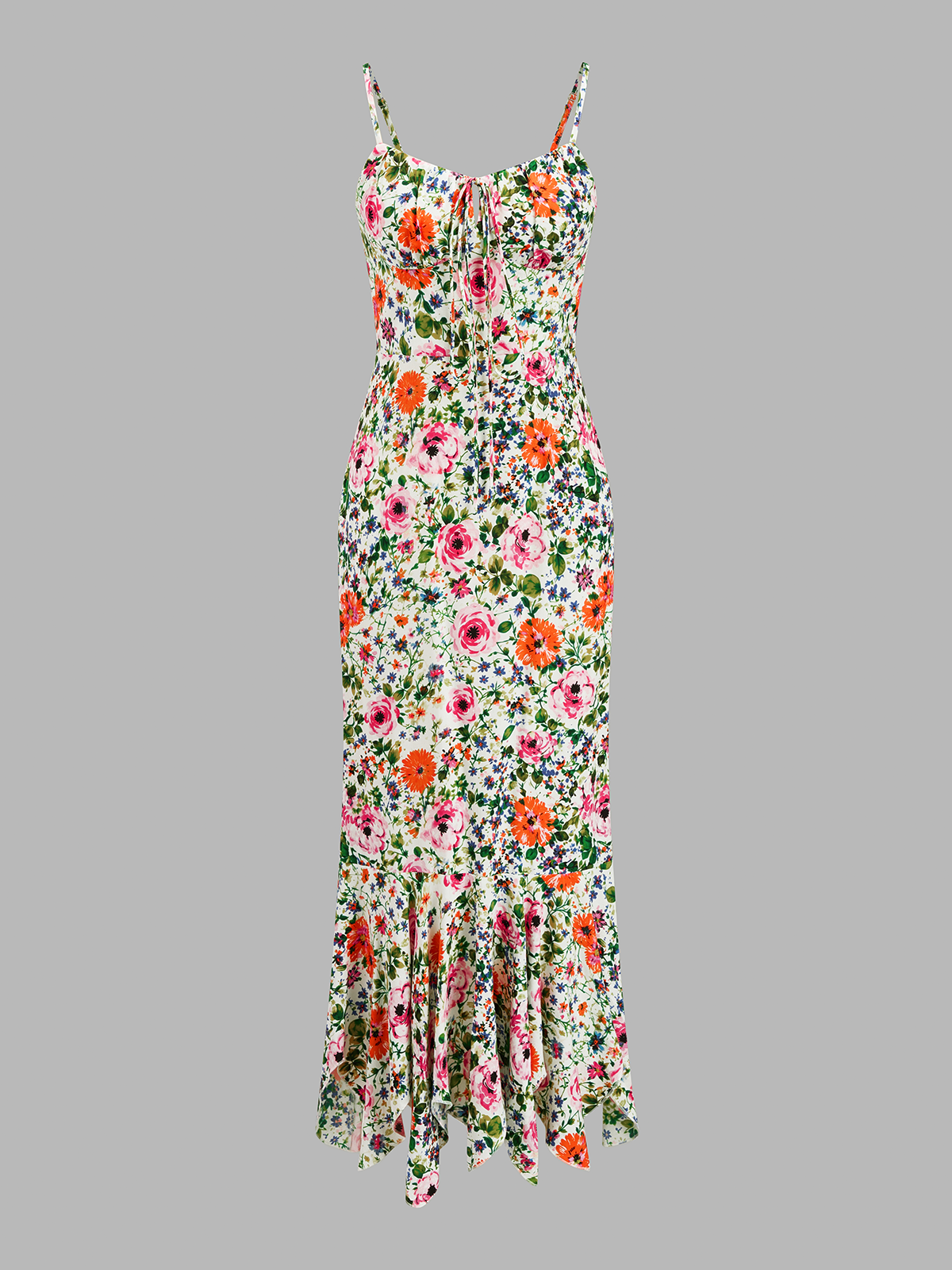 Multicolor Floral Print Mermaid Midi Dress for Women, Spring Summer 2023 Collection