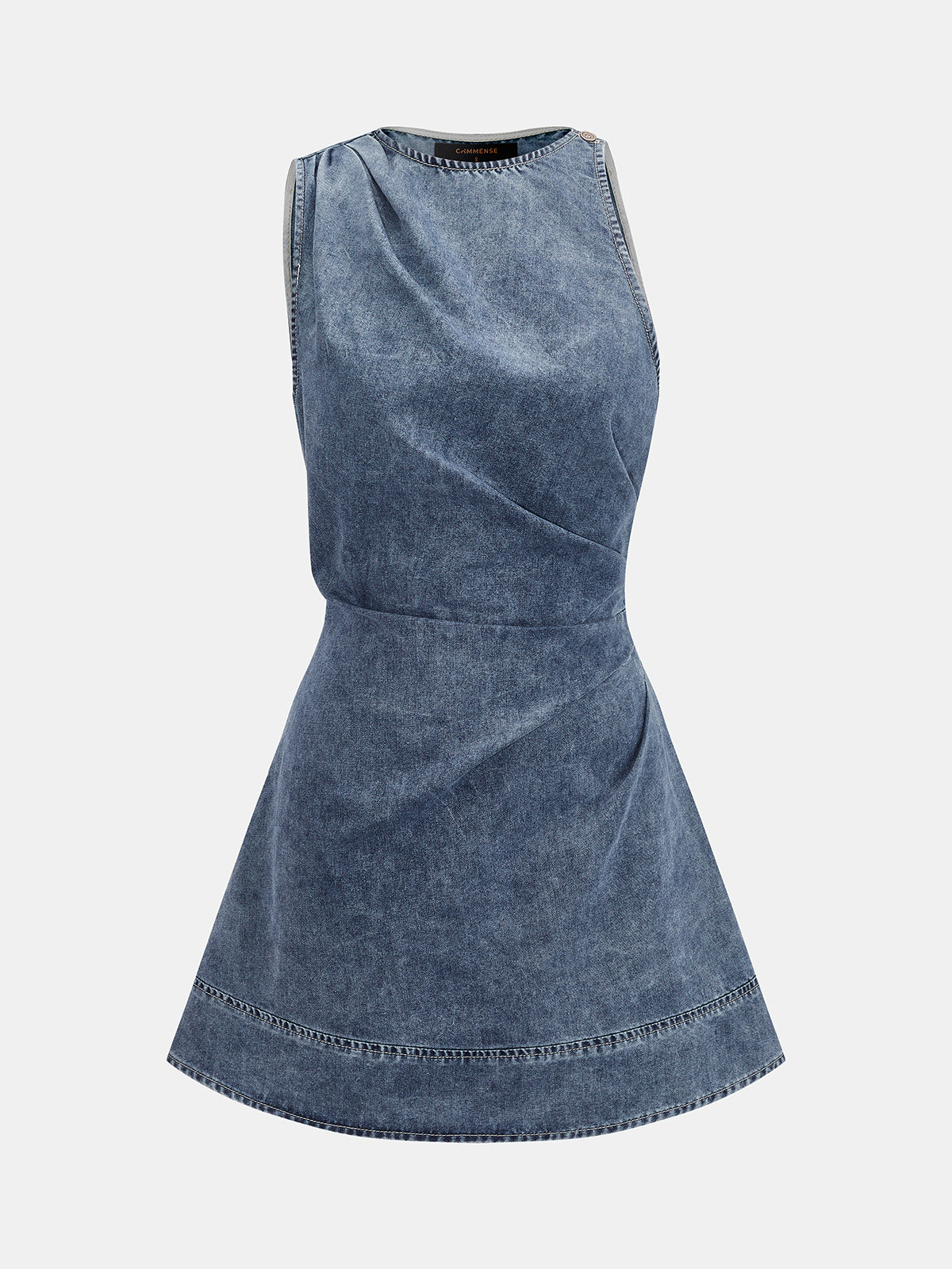 Ruched Sleeveless Asymmetric Denim Mini Dress Women's Fashion Trend