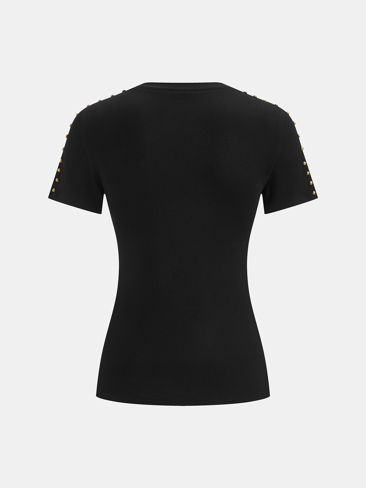 Studded Mesh Ribbed Short Sleeve T-Shirt Trendy Casual Streetwear