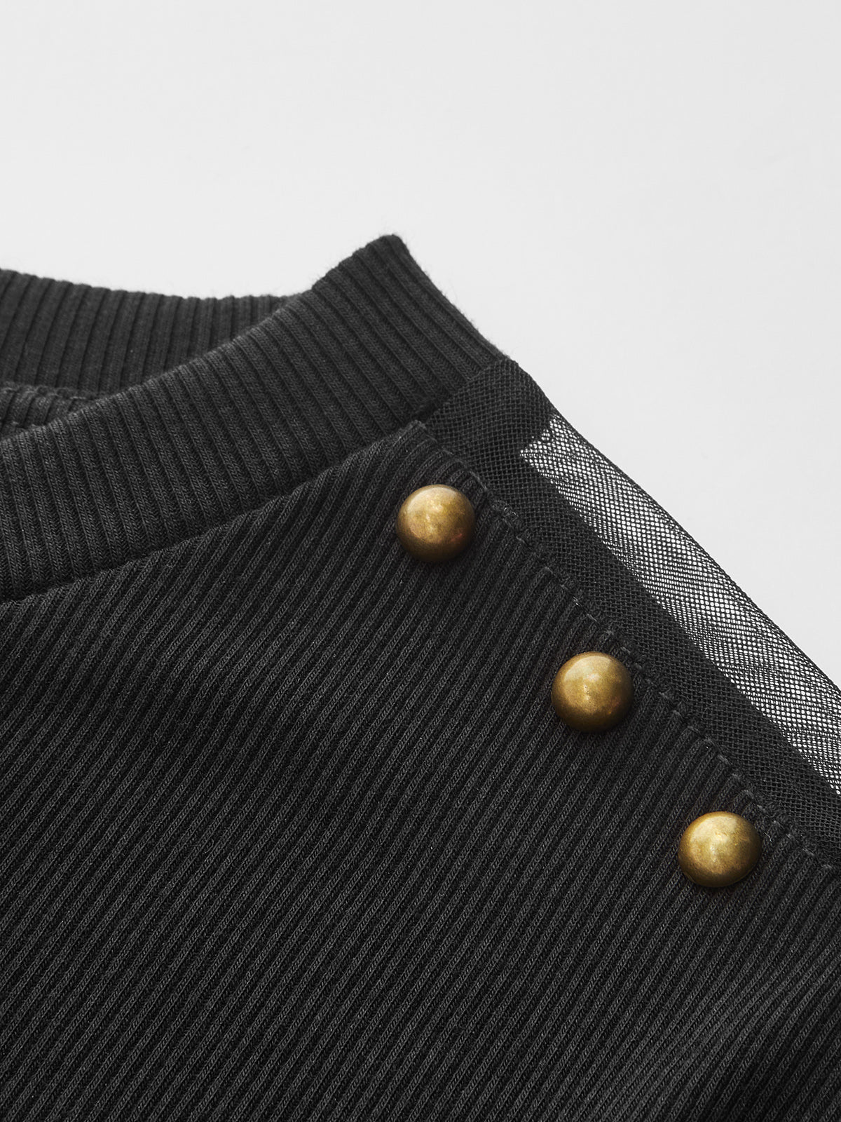 Studded Mesh Ribbed Short Sleeve T-Shirt Trendy Casual Streetwear