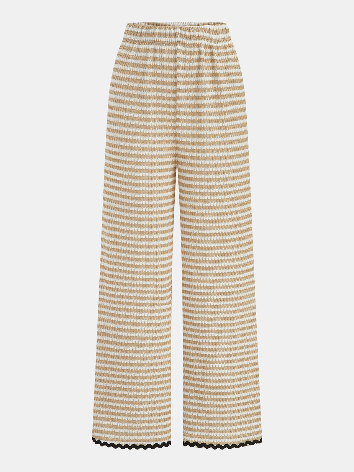 Wavy Trim Striped Two Piece Pants Set with Trendy High Waist Design