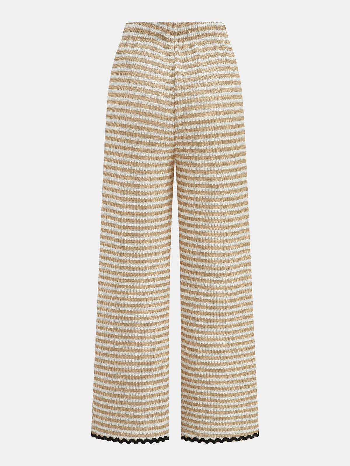 Wavy Trim Striped Two Piece Pants Set with Trendy High Waist Design