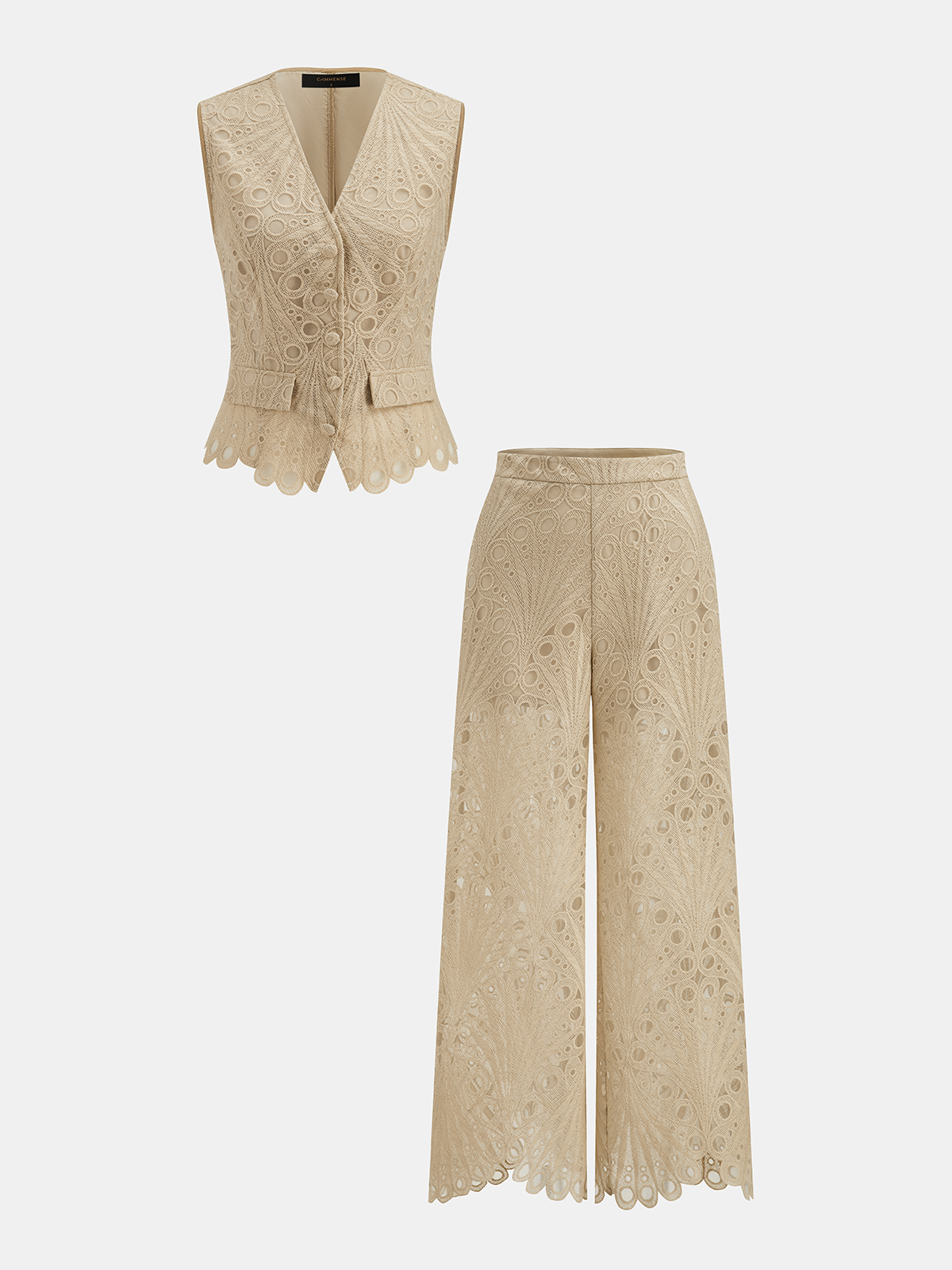 Guipure Lace Vest & Wide Leg Pants Set for Formal Events