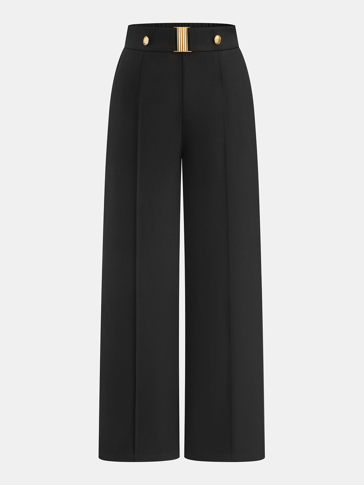 Metal Bar Detail Front Seam Straight Leg Tailored Trousers with High Waist