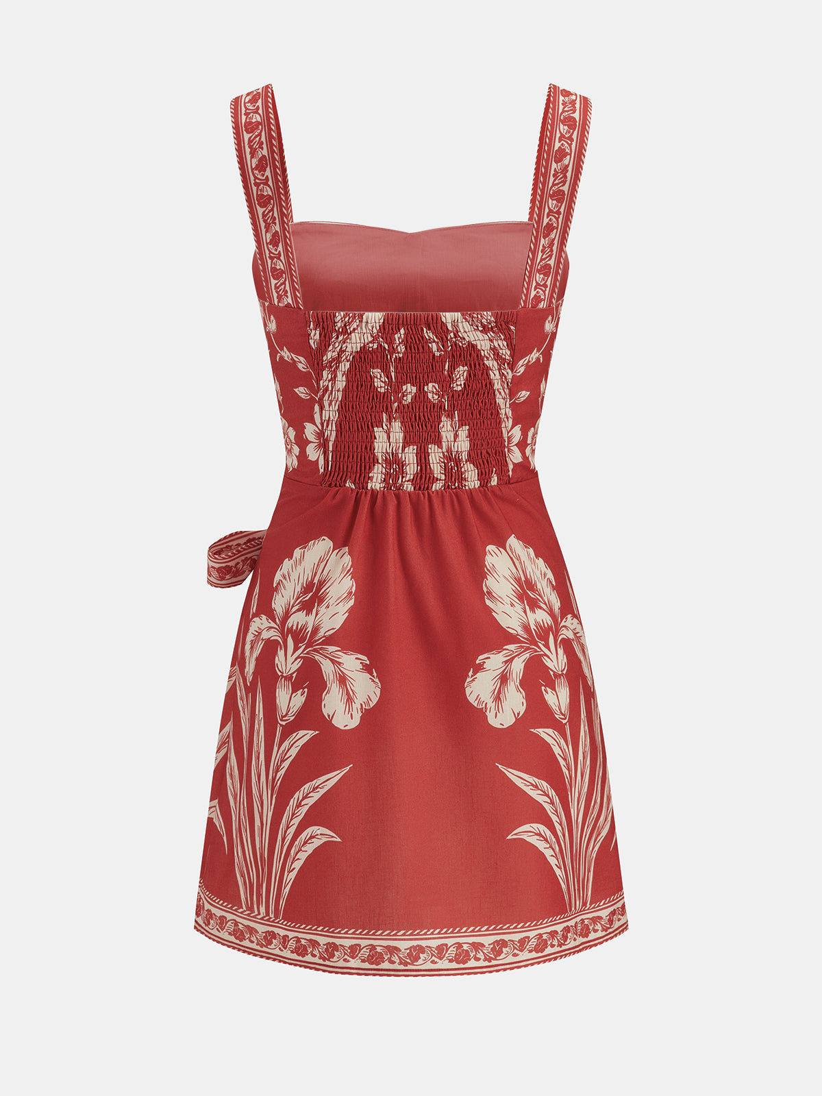 Floral Bird Print Wrap Tie Mini Dress with Ruffled Sleeves and V-Neck