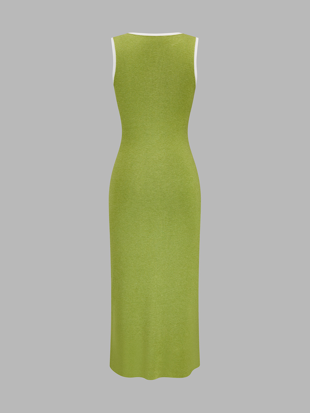 Contrast Trim Button Front Knit Maxi Dress with Long Sleeves and Pockets