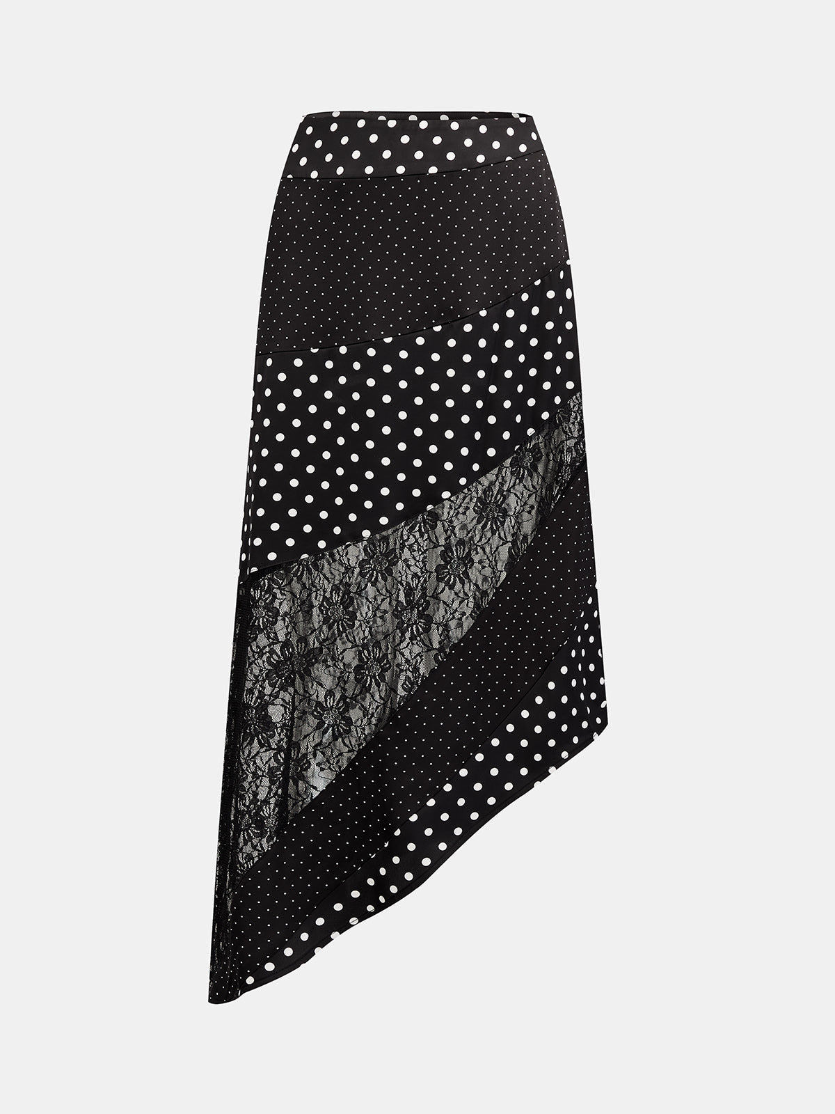 Polka Dot Lace Patchwork Asymmetric Midi Skirt - Elegant Women’s Casual Wear