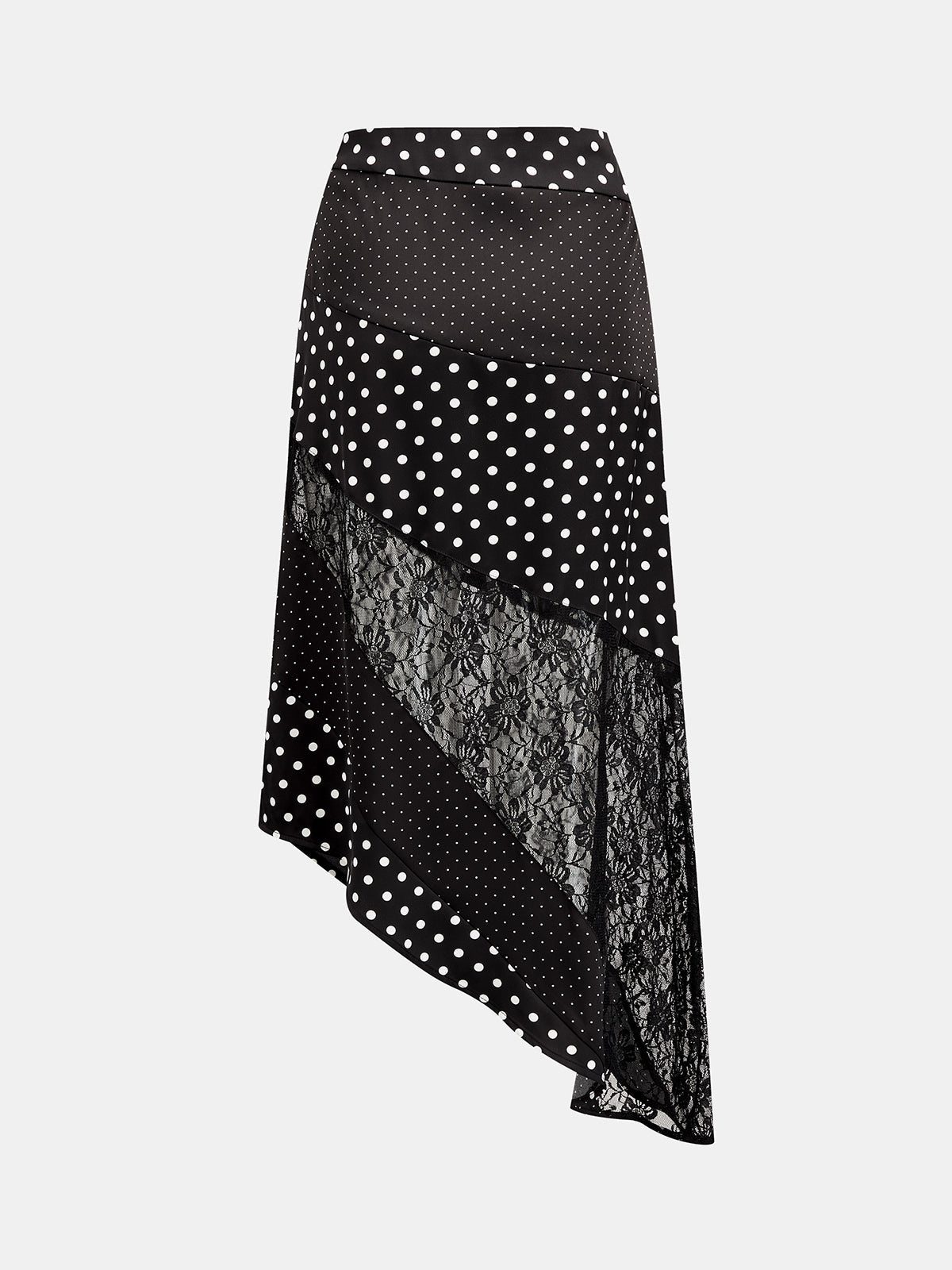 Polka Dot Lace Patchwork Asymmetric Midi Skirt - Elegant Women’s Casual Wear