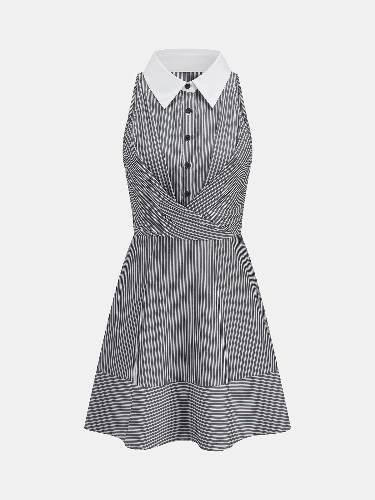 Contrast Collar Halter Striped Mini Dress for Women Casual Summer Style