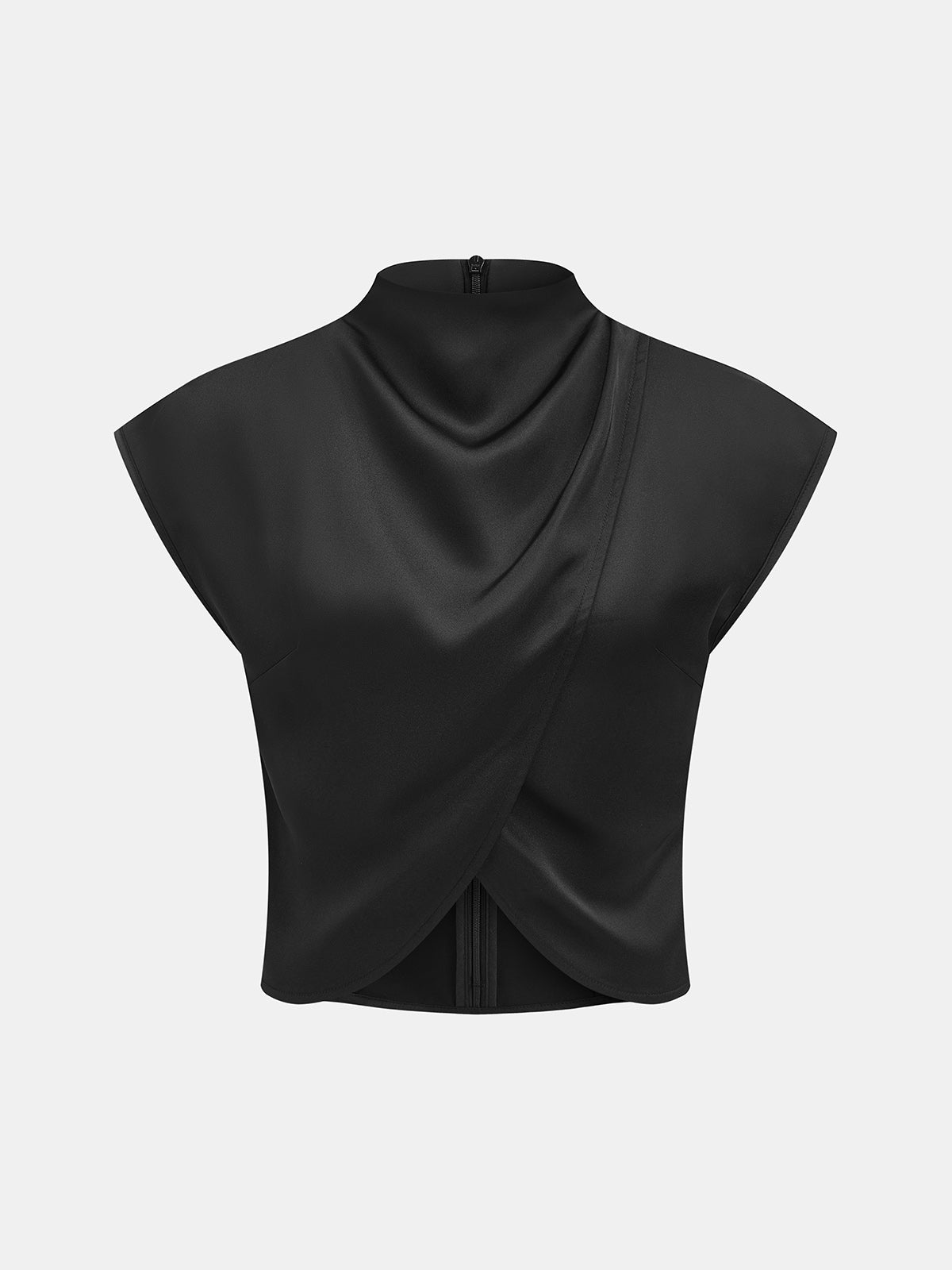 Draped Satin Cap Sleeve Blouse Elegant Women's Fashion Top