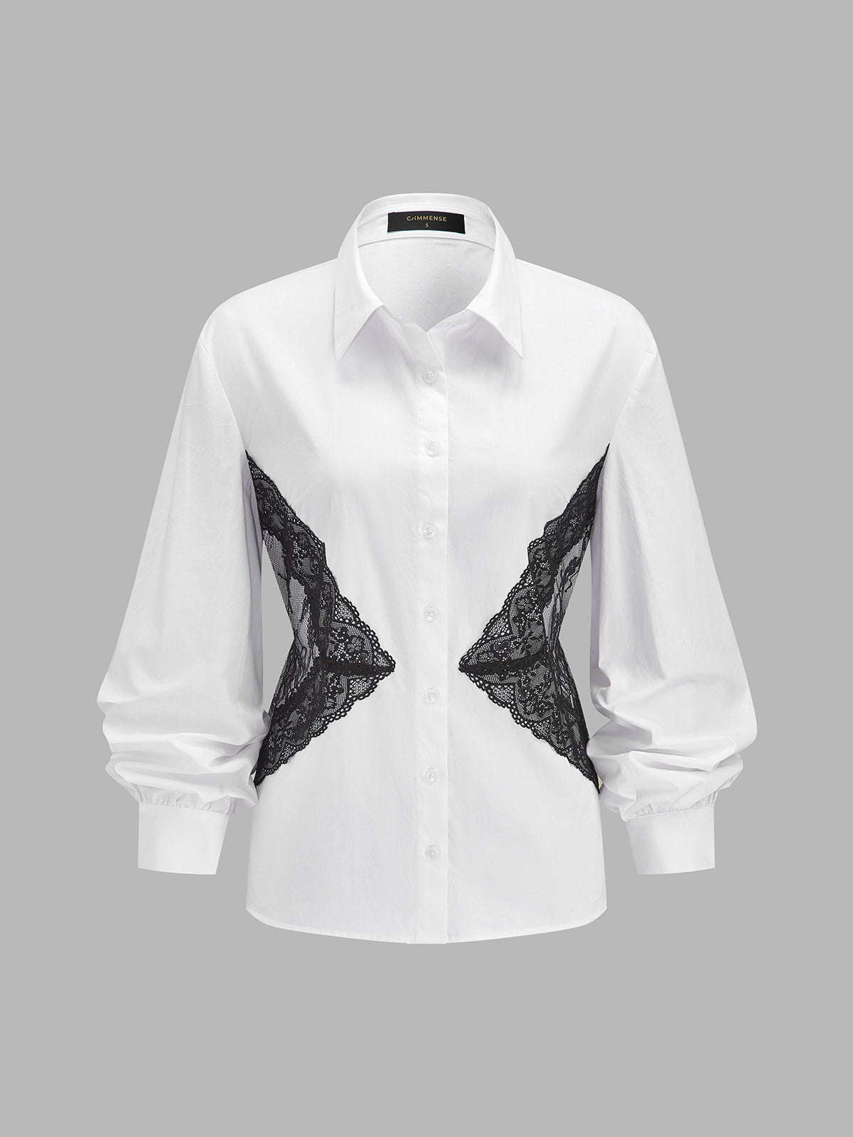 Contrast Lace Waist Shirt Elegant Feminine Tailored Design
