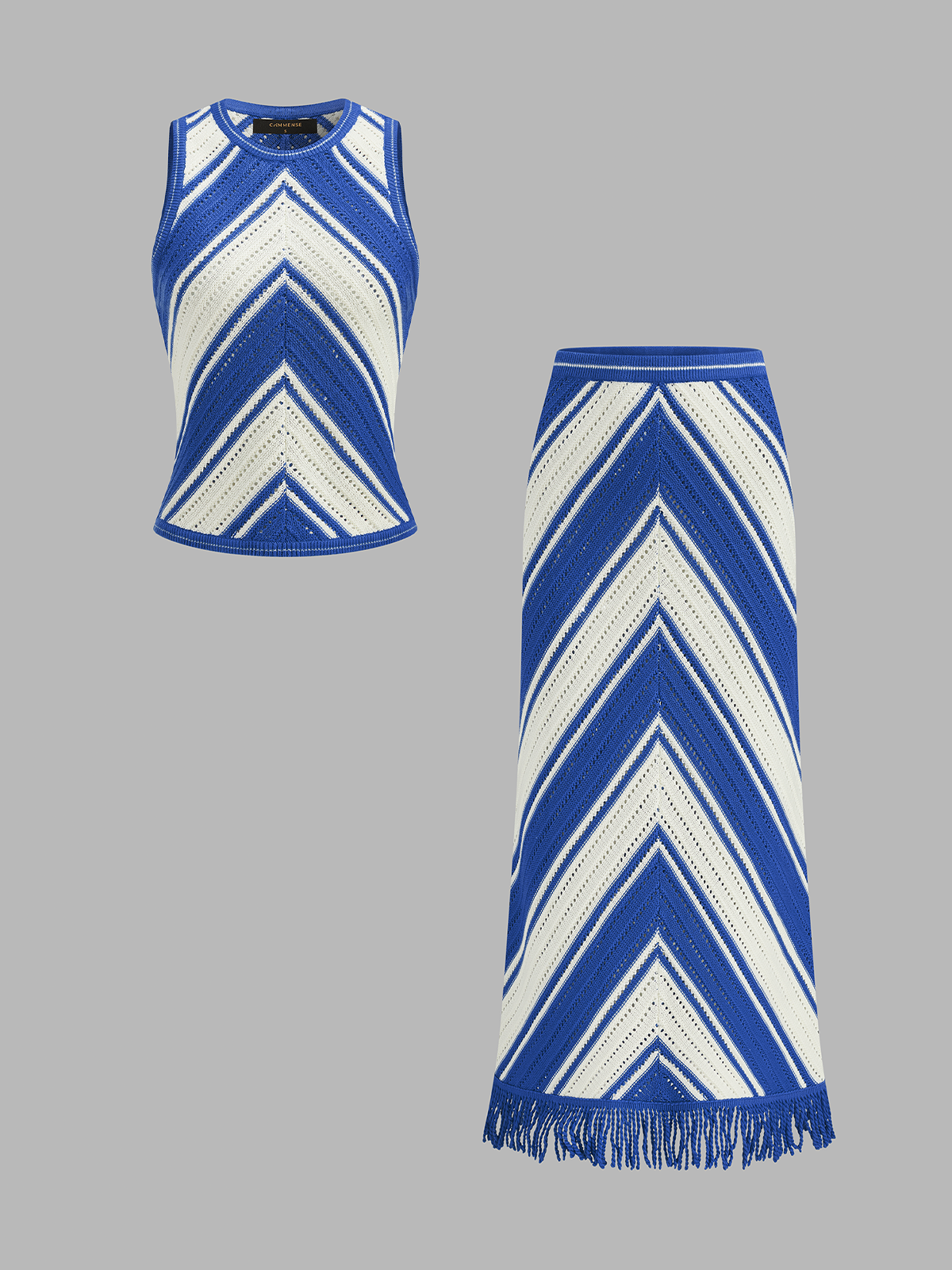 Chevron Knit Top & Midi Skirt Set Comfortable Trendy Women's Outfit
