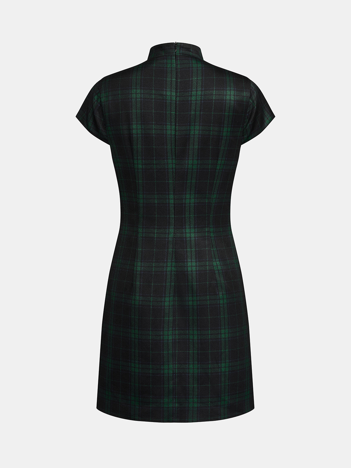 Plaid Frog Button Bodycon Mini Dress Classic Trendy Fit