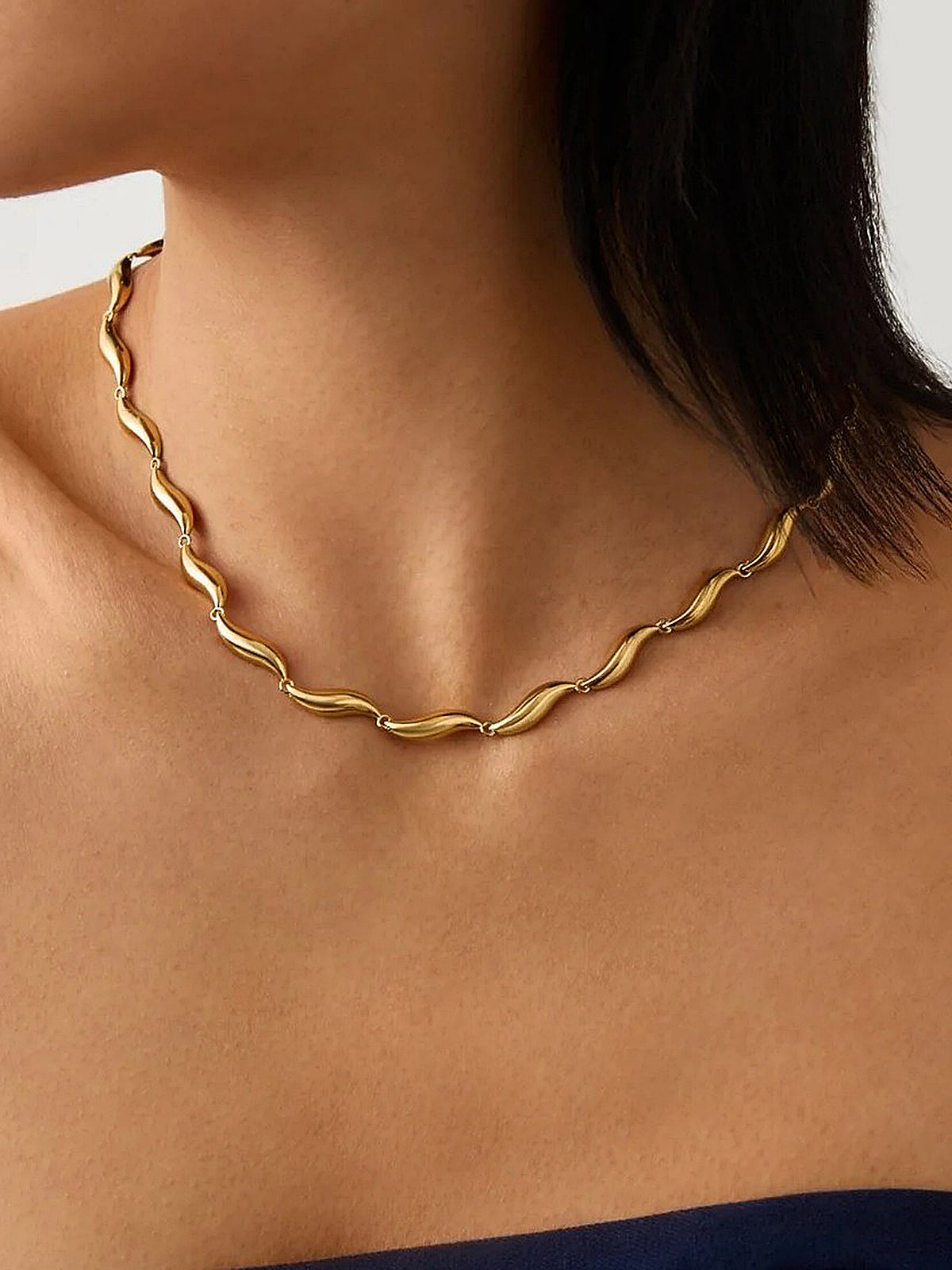 Irregular Wavy Minimalist Necklace Handmade Statement Adjustable Chain