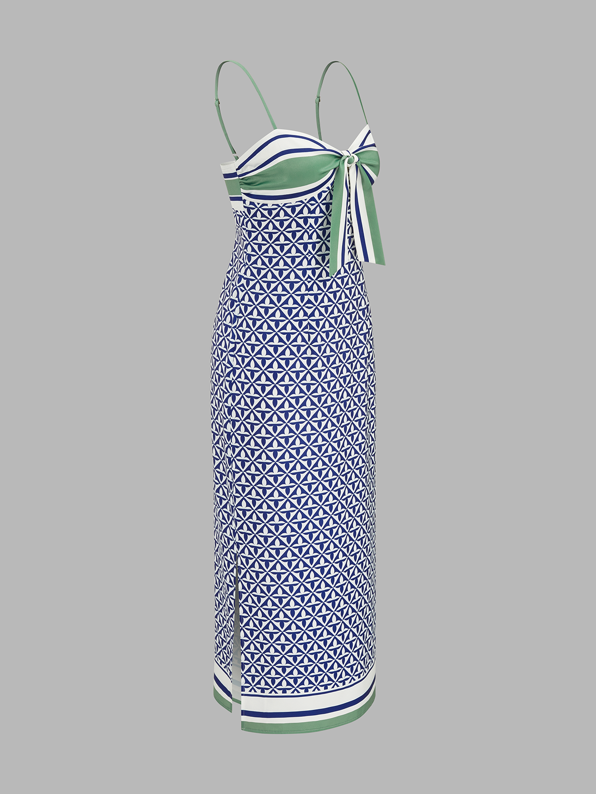 Geometric Print Tie-Front Slit Maxi Slip Dress with Adjustable Straps for Women