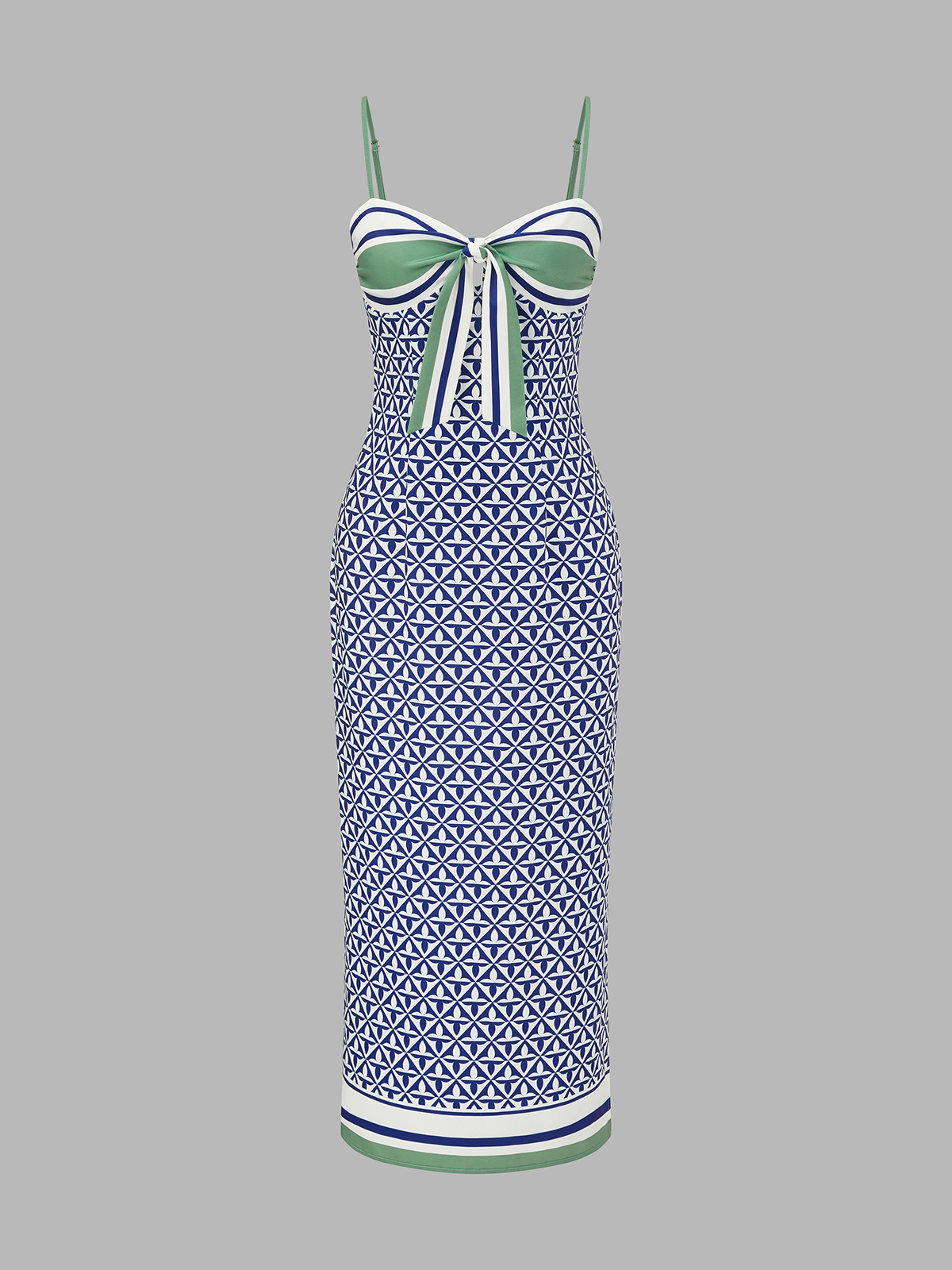 Geometric Print Tie-Front Slit Maxi Slip Dress with Adjustable Straps for Women