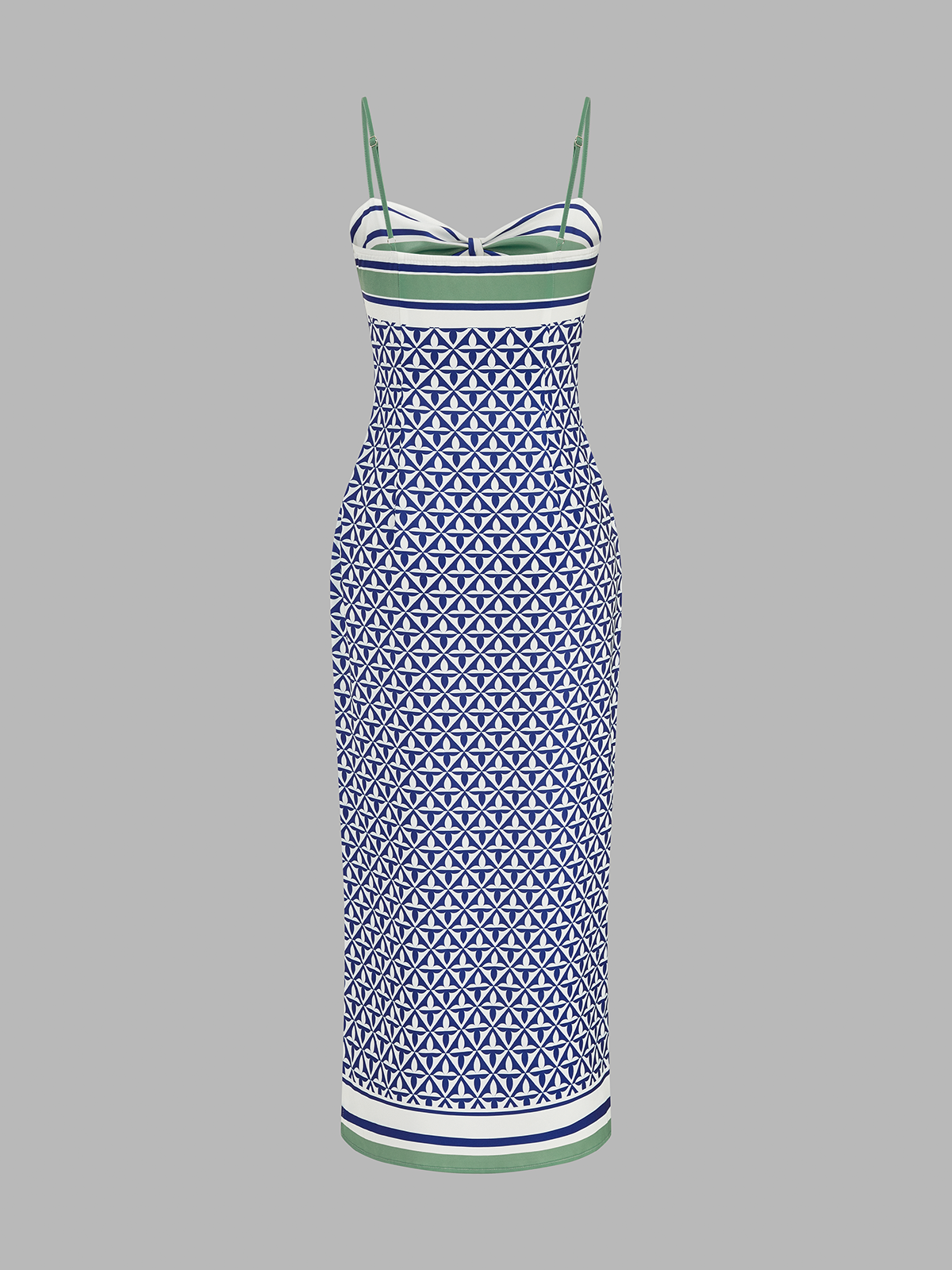 Geometric Print Tie-Front Slit Maxi Slip Dress with Adjustable Straps for Women
