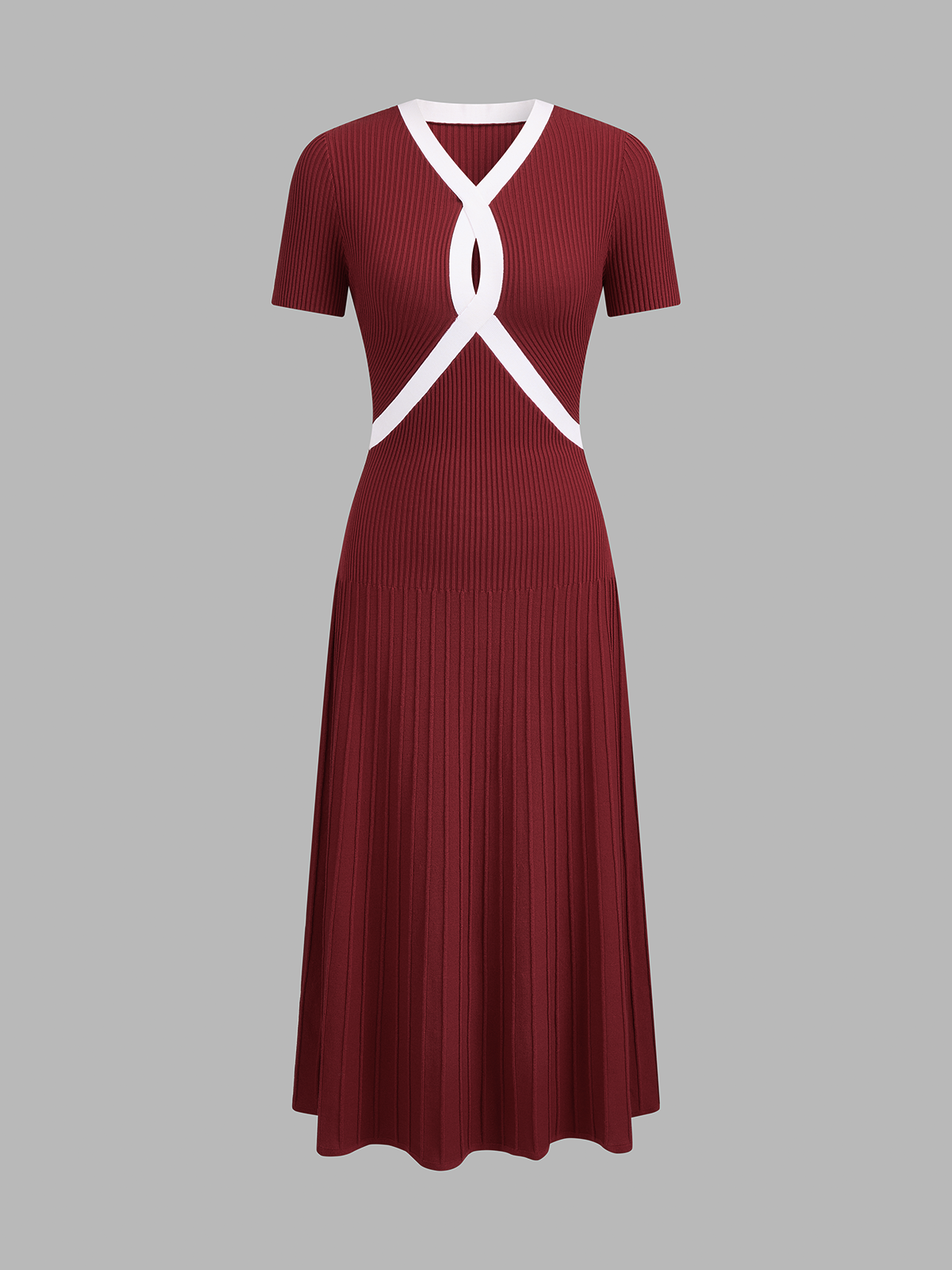 Contrast Trim Short Sleeve Knit Midi Dress for Casual Summer Wear