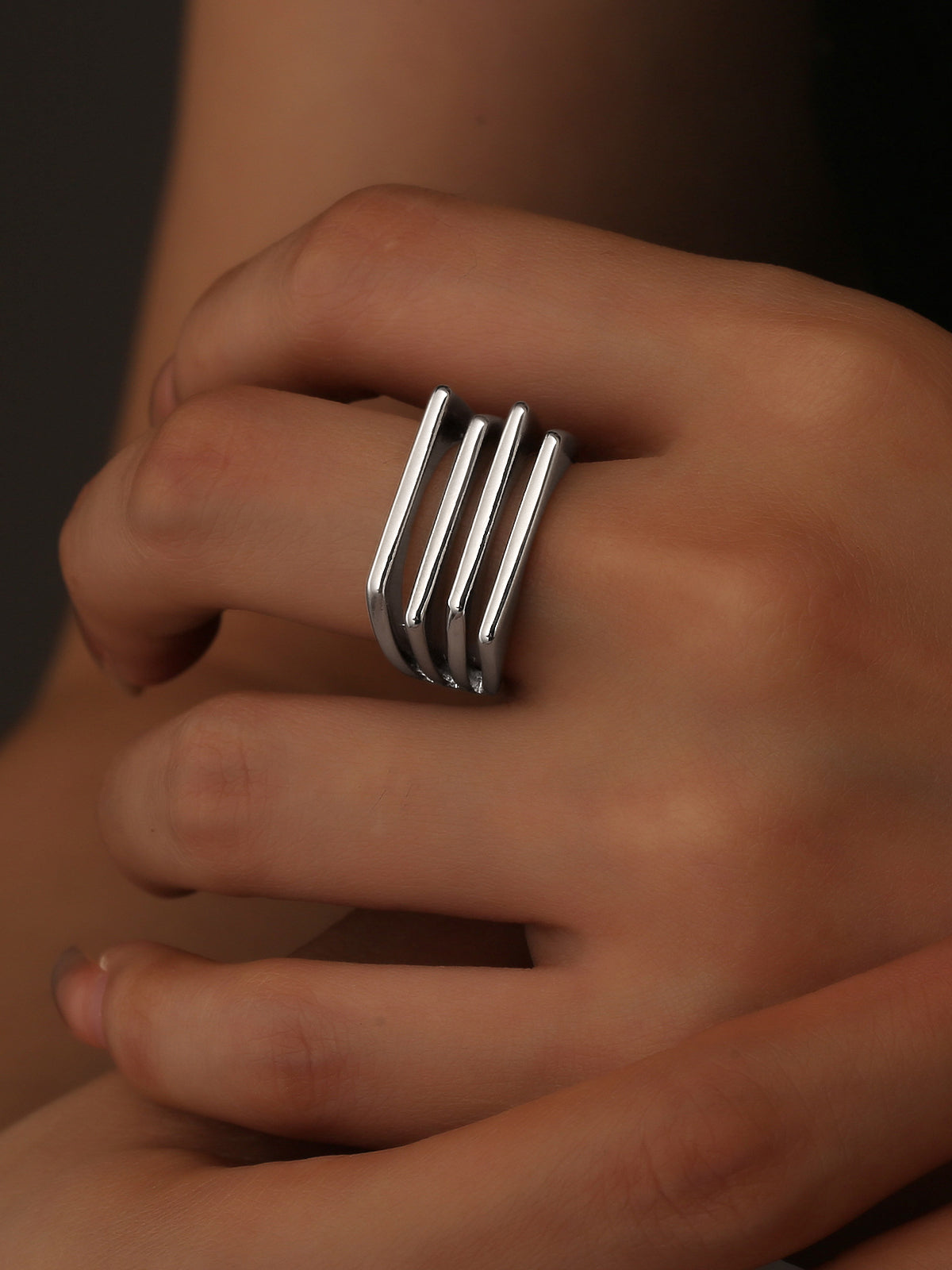 Geometric Multi Bar Statement Ring Bold Modern Stackable Accessory