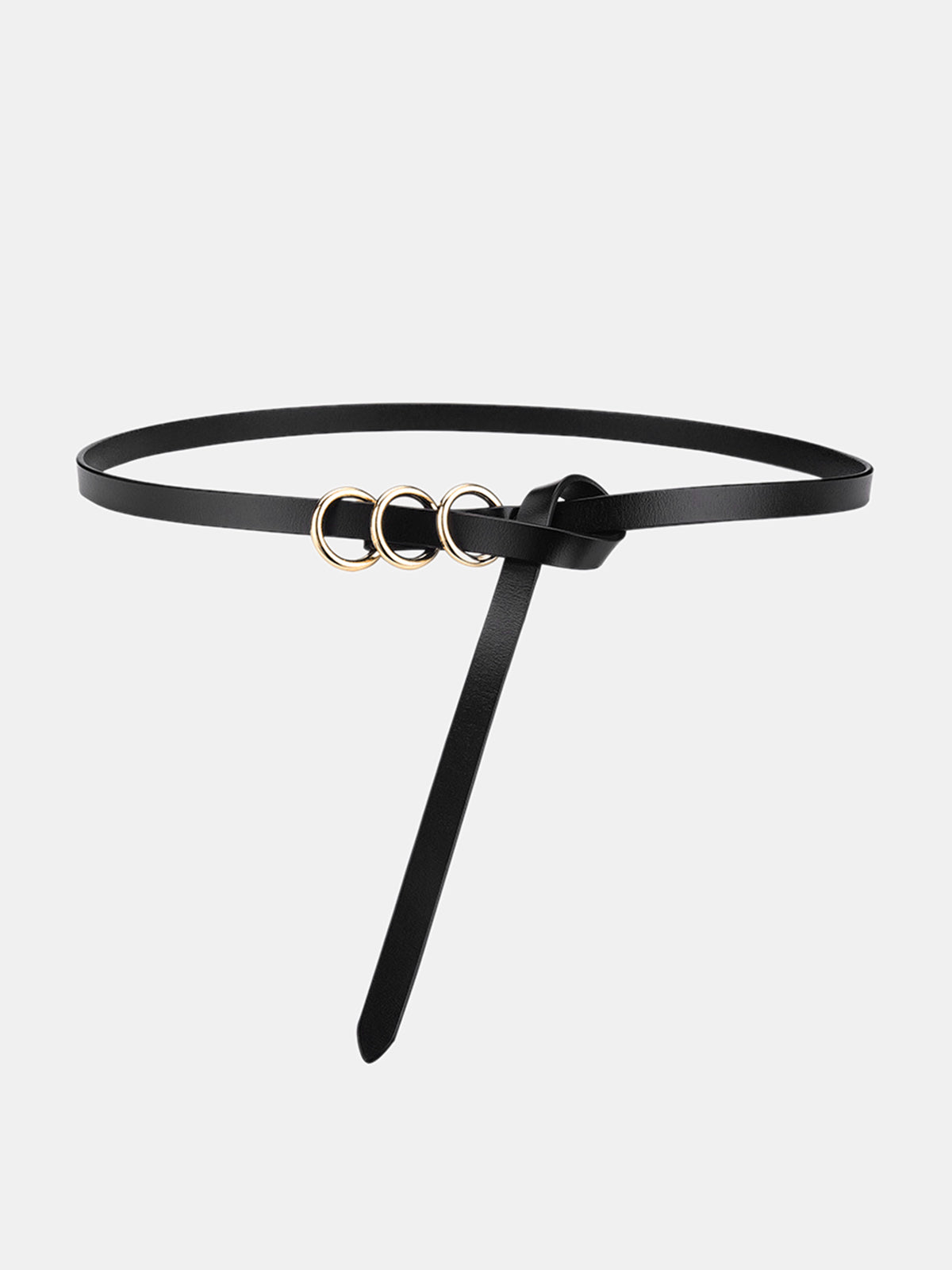 Triple Metal Ring Leather Belt with Adjustable Buckle Closure