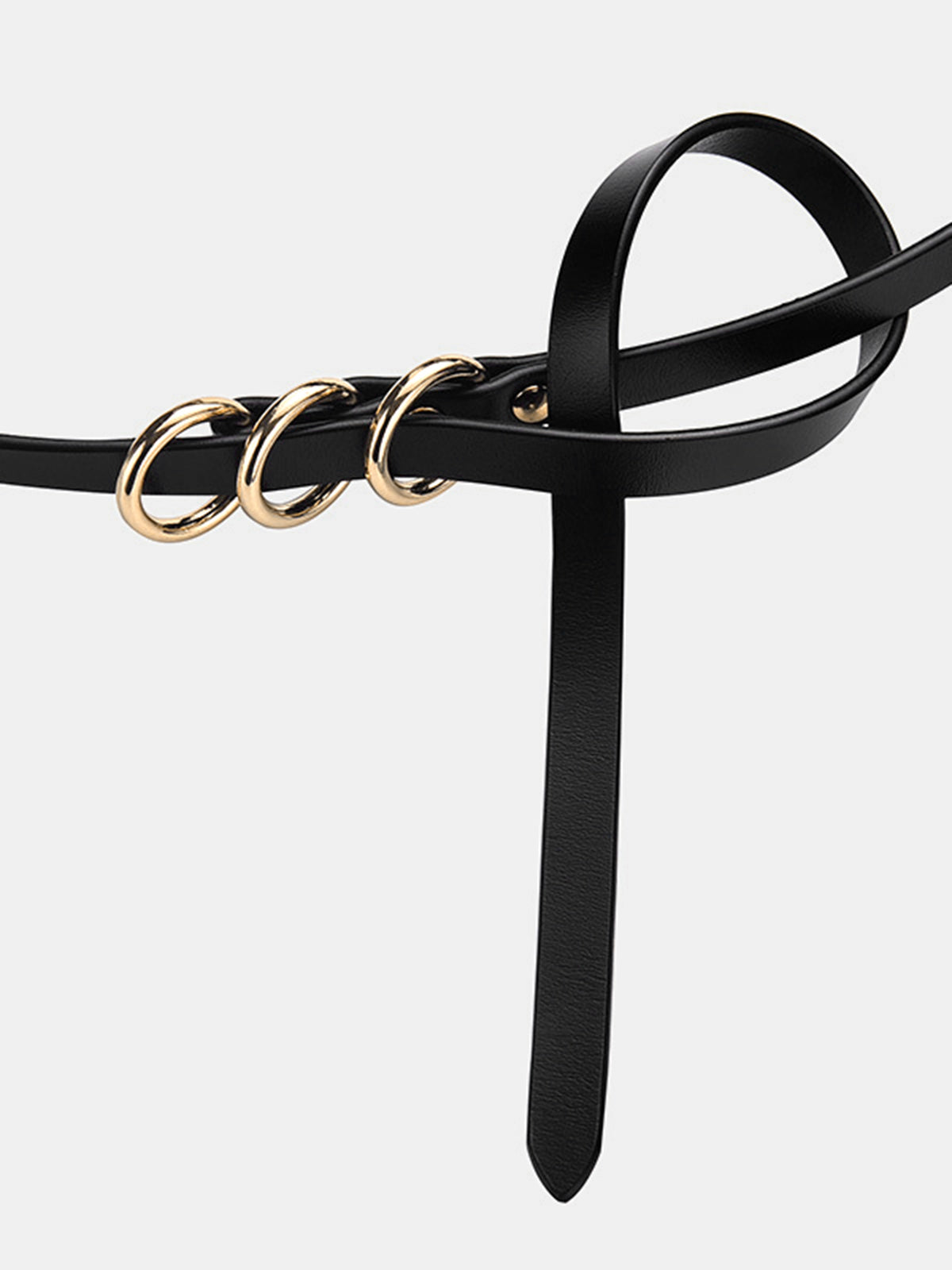Triple Metal Ring Leather Belt with Adjustable Buckle Closure