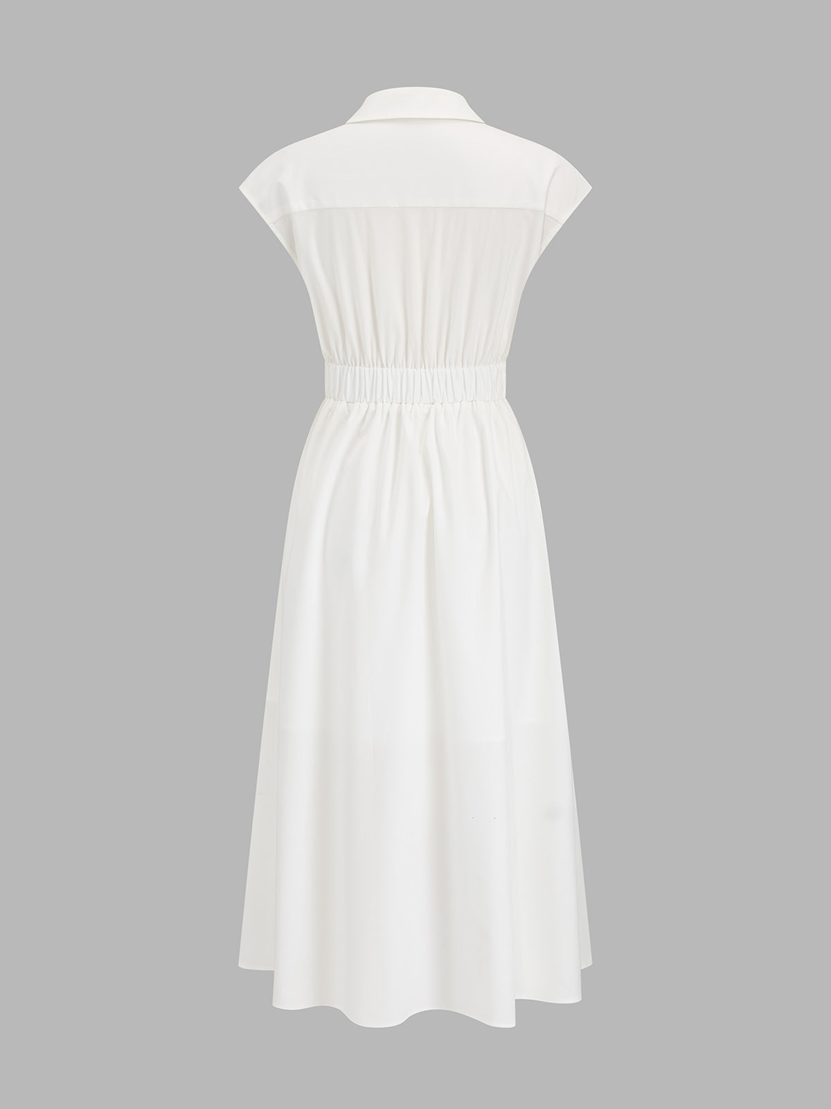 Cap Sleeve Cinched Waist Shirt Midi Dress with Side Pockets and V-Neck
