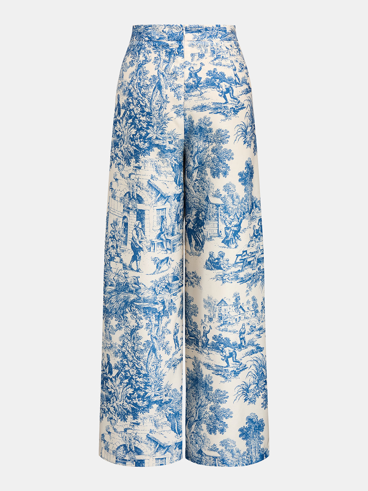 Toile Print Pleated Wide Leg Pants for Women Spring Fashion