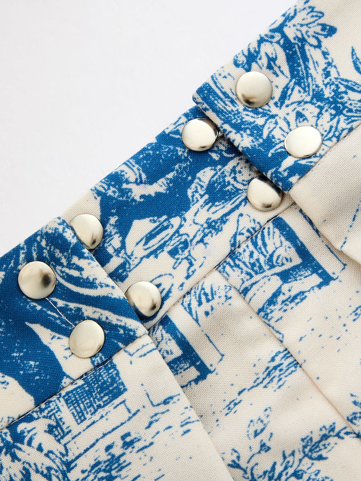 Toile Print Pleated Wide Leg Pants for Women Spring Fashion