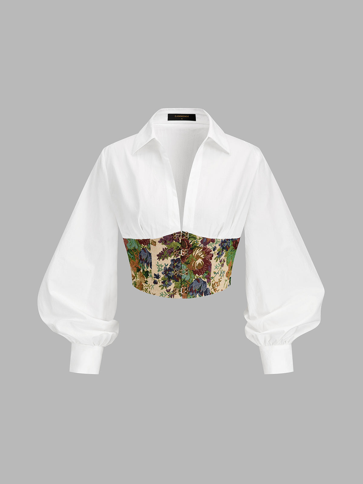 Floral Corset Cropped Long Sleeve Blouse Women's Trendy Spring Top