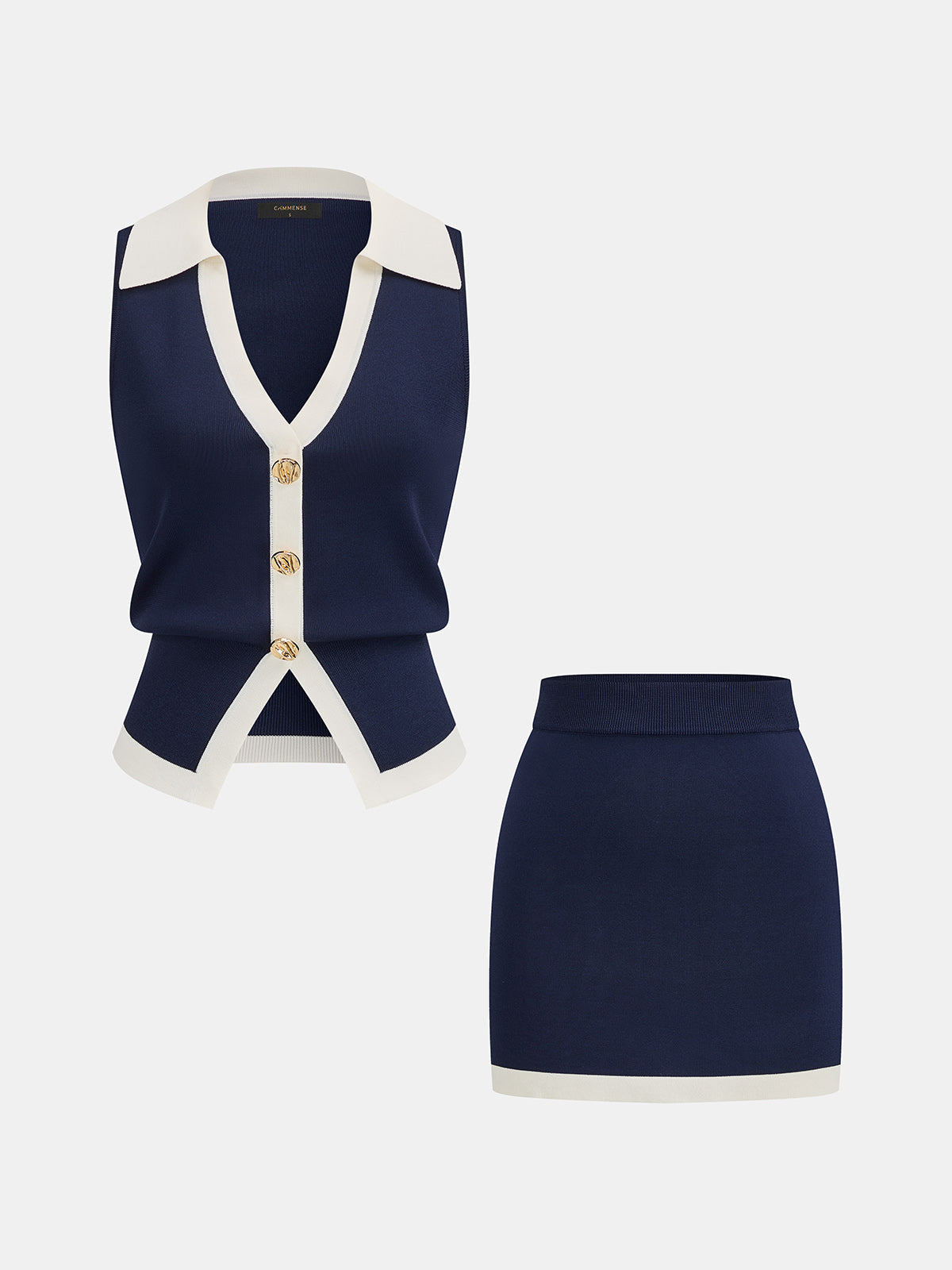 Contrast Trim Knit Two Piece Skirt Set Fashionable Comfortable Outfit