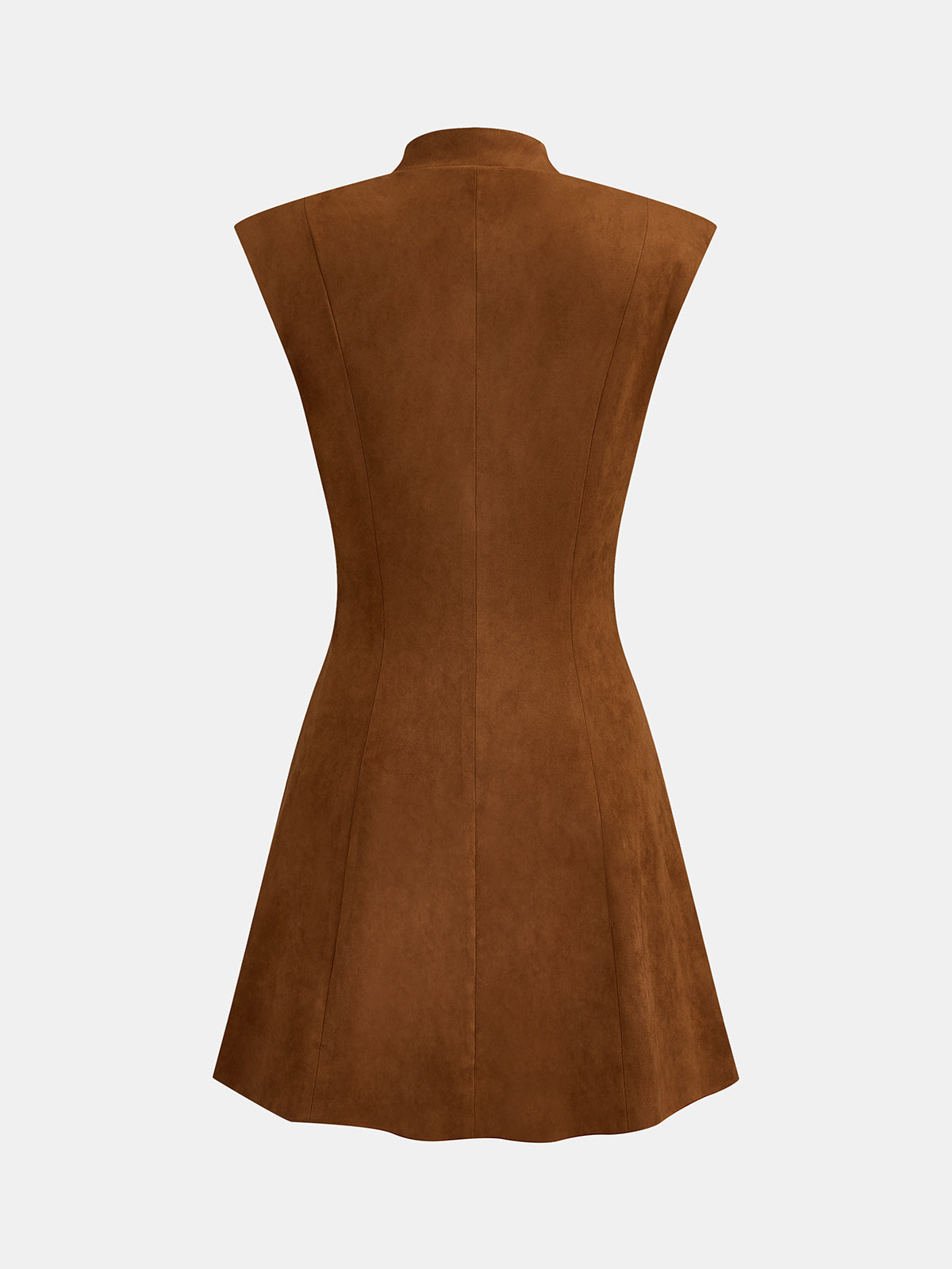 Wave Placket Stand Collar Suede Effect Women's Elegant Casual Dress